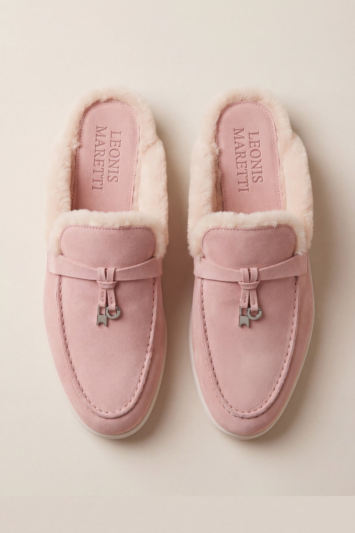 Maretti Fur-Lined Buckle Mule Pink