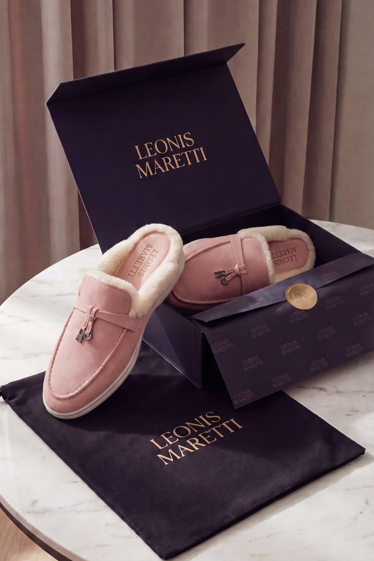 Maretti Fur-Lined Buckle Mule Pink
