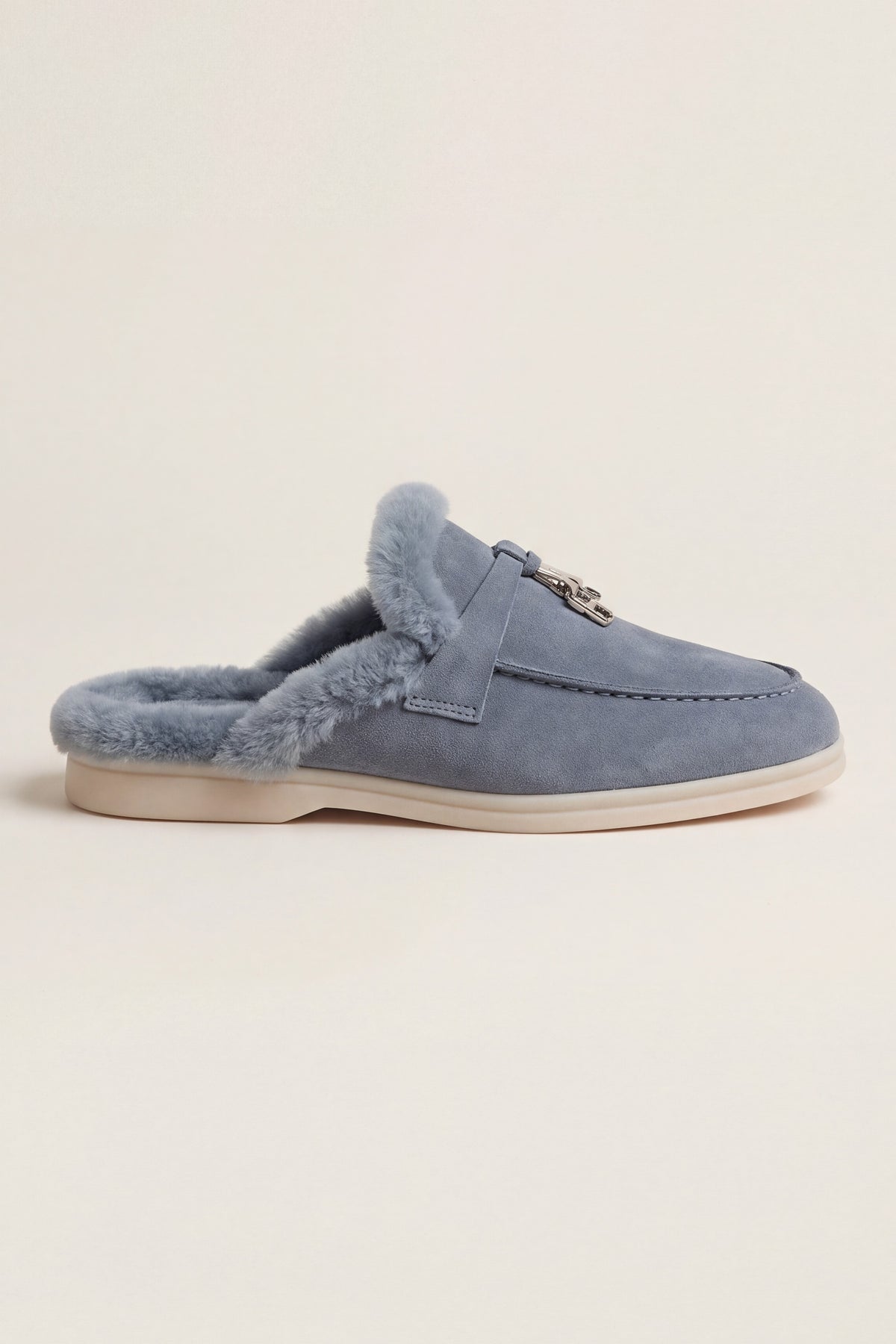 Maretti Fur-Lined Buckle Mule Light Blue