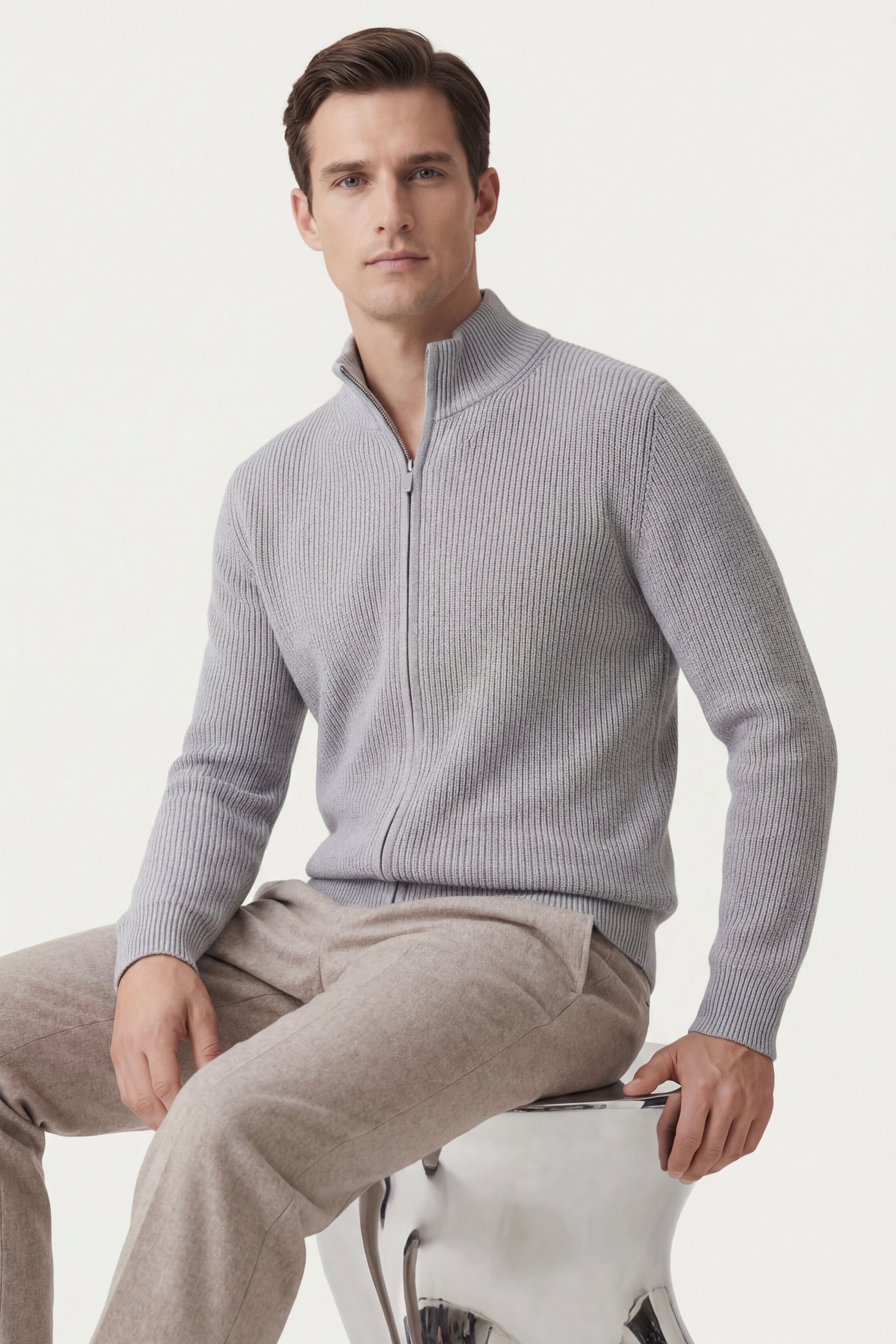 Roma Cashmere Cardigan Grey
