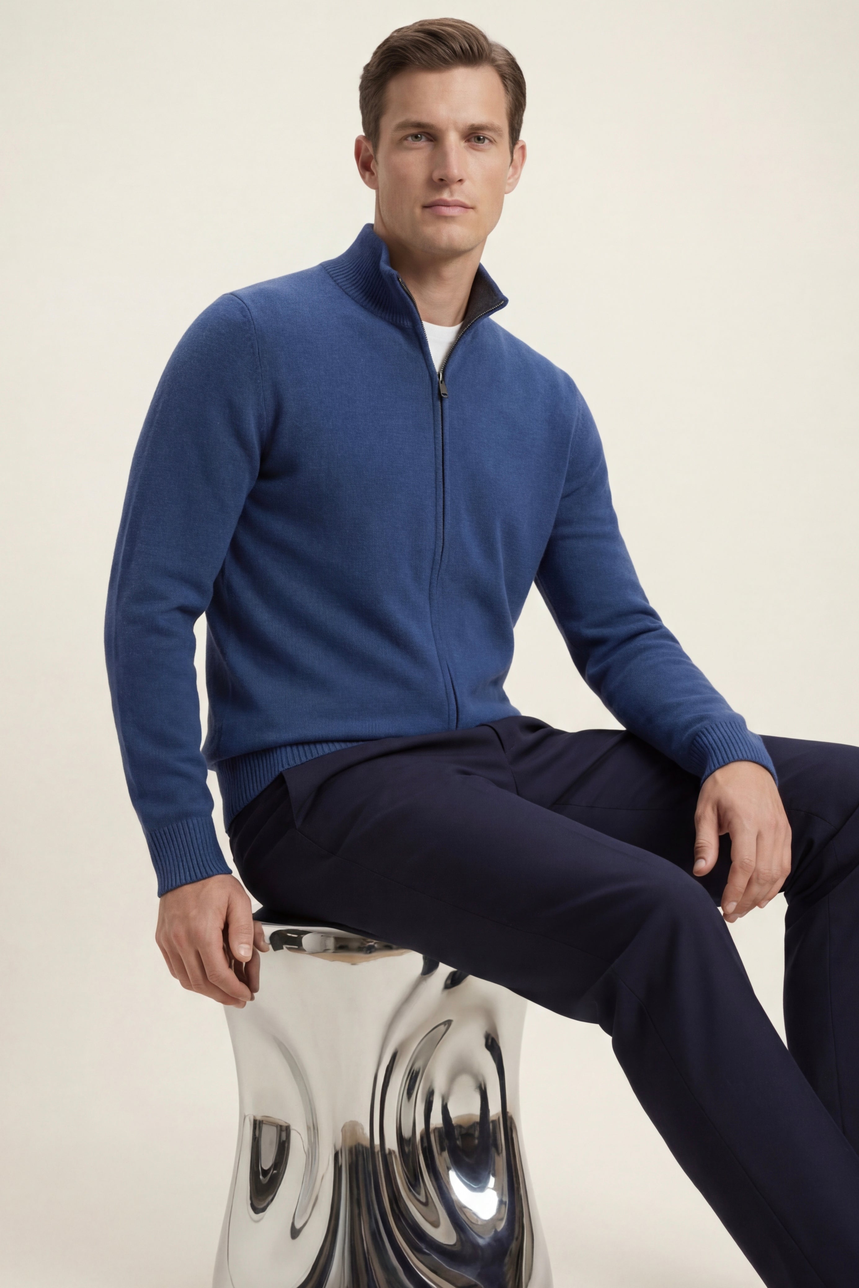 Marciello Reversible Cashmere Zip Knit Navy & Grey