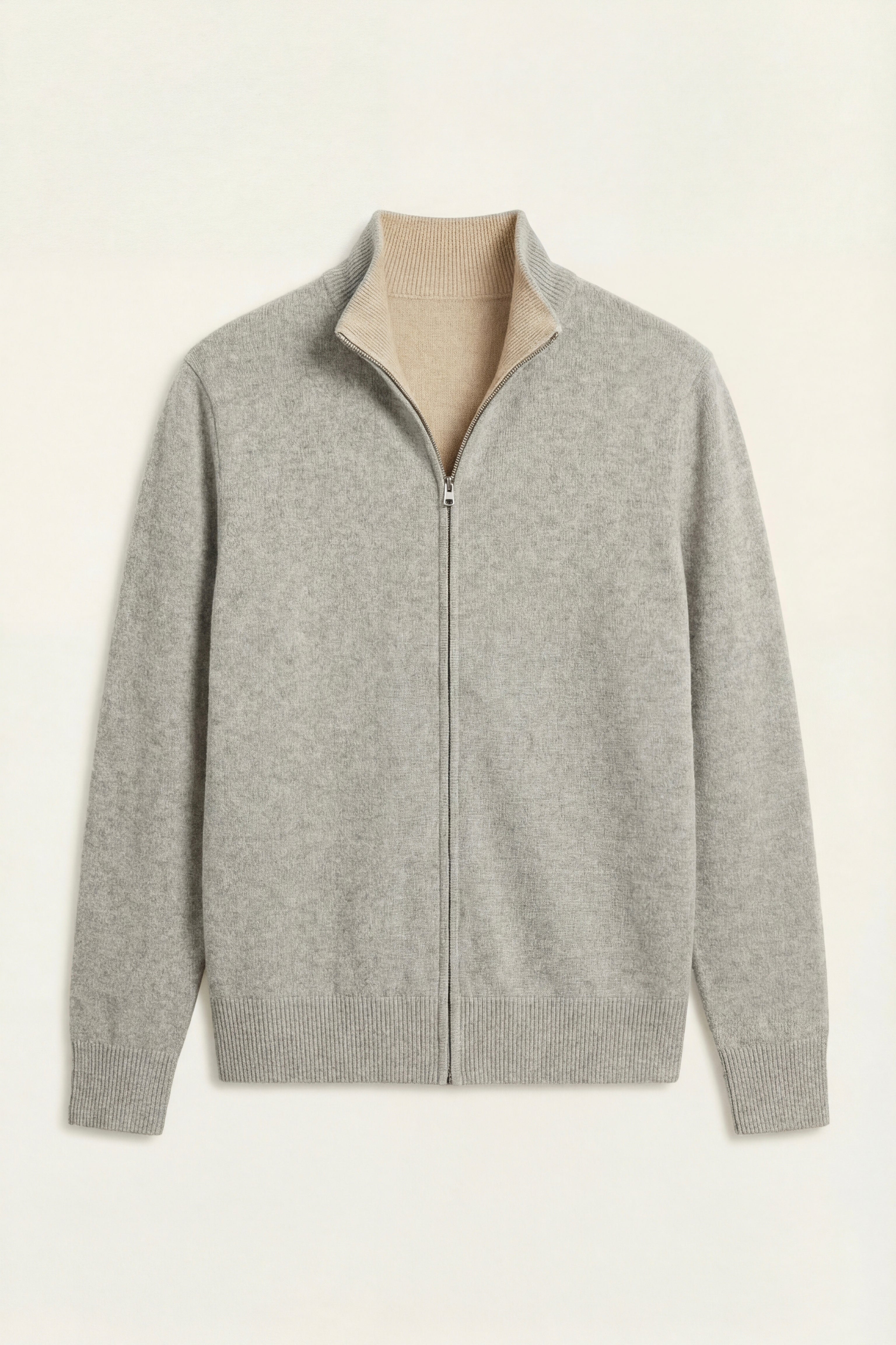 Marciello Reversible Cashmere Zip Knit Beige & Grey