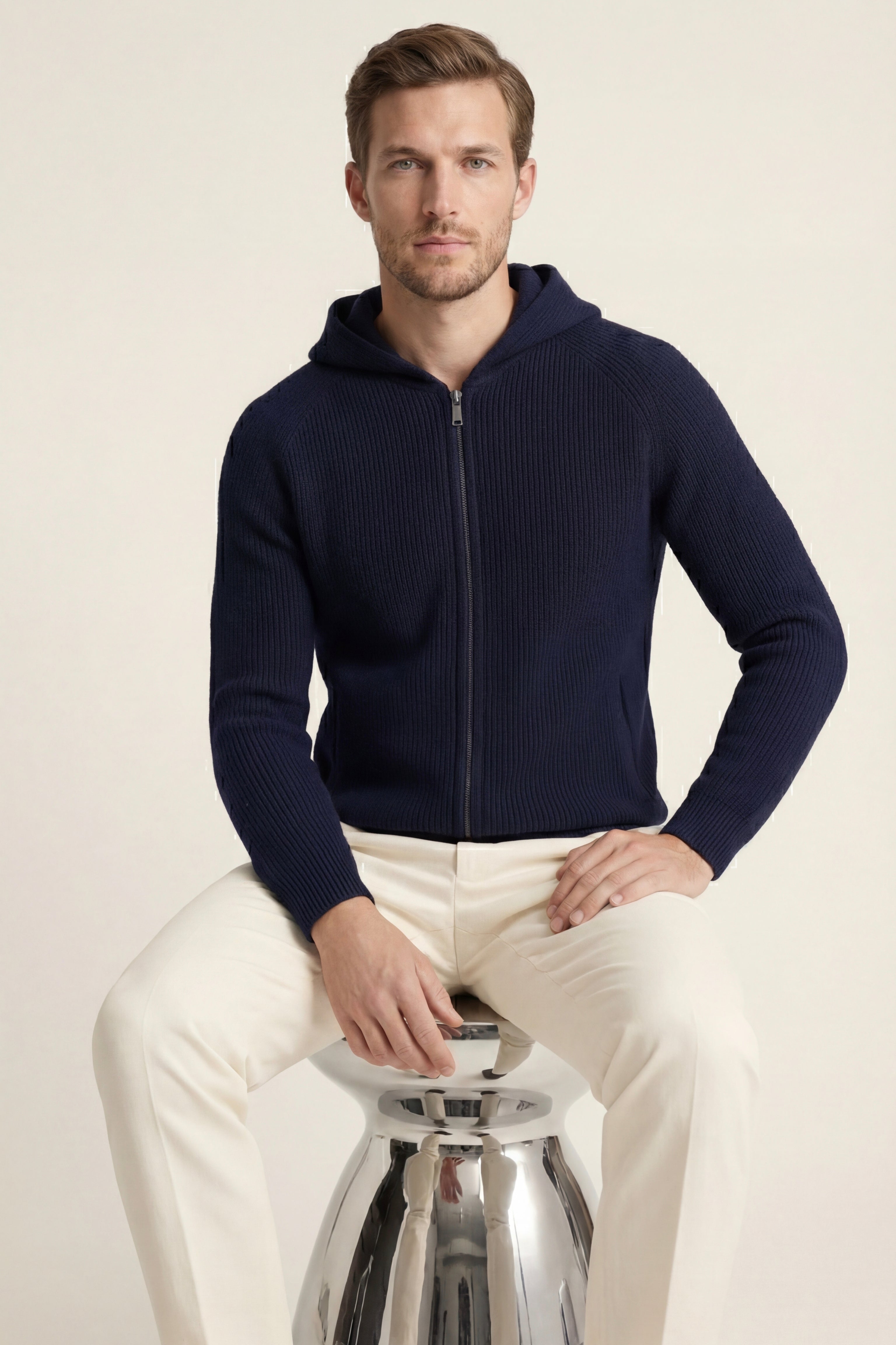Amalfi Merino Hooded Sweater Navy