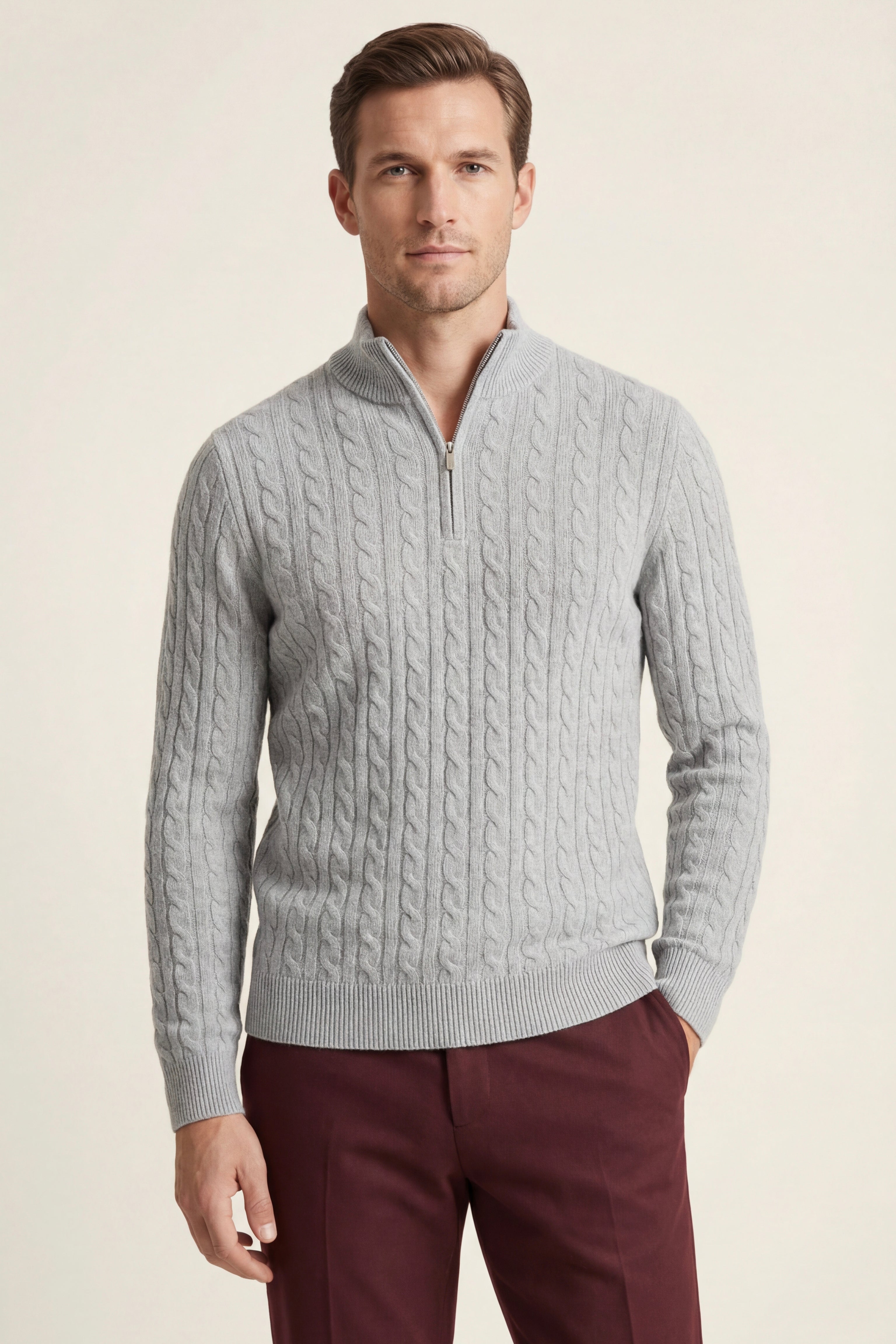 Lerano Cashmere Half-Zip Knit Grey