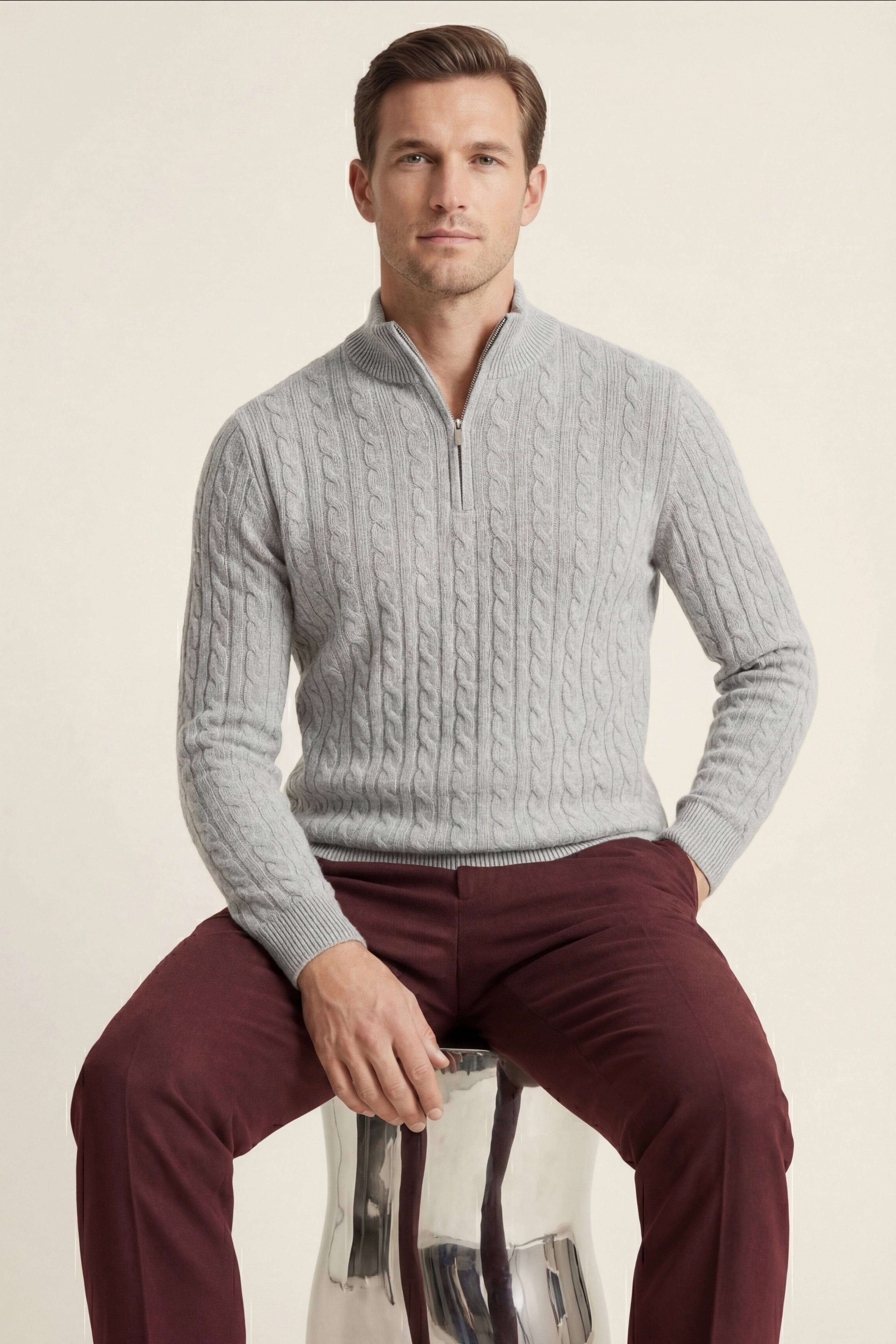 Lerano Cashmere Half-Zip Knit Grey