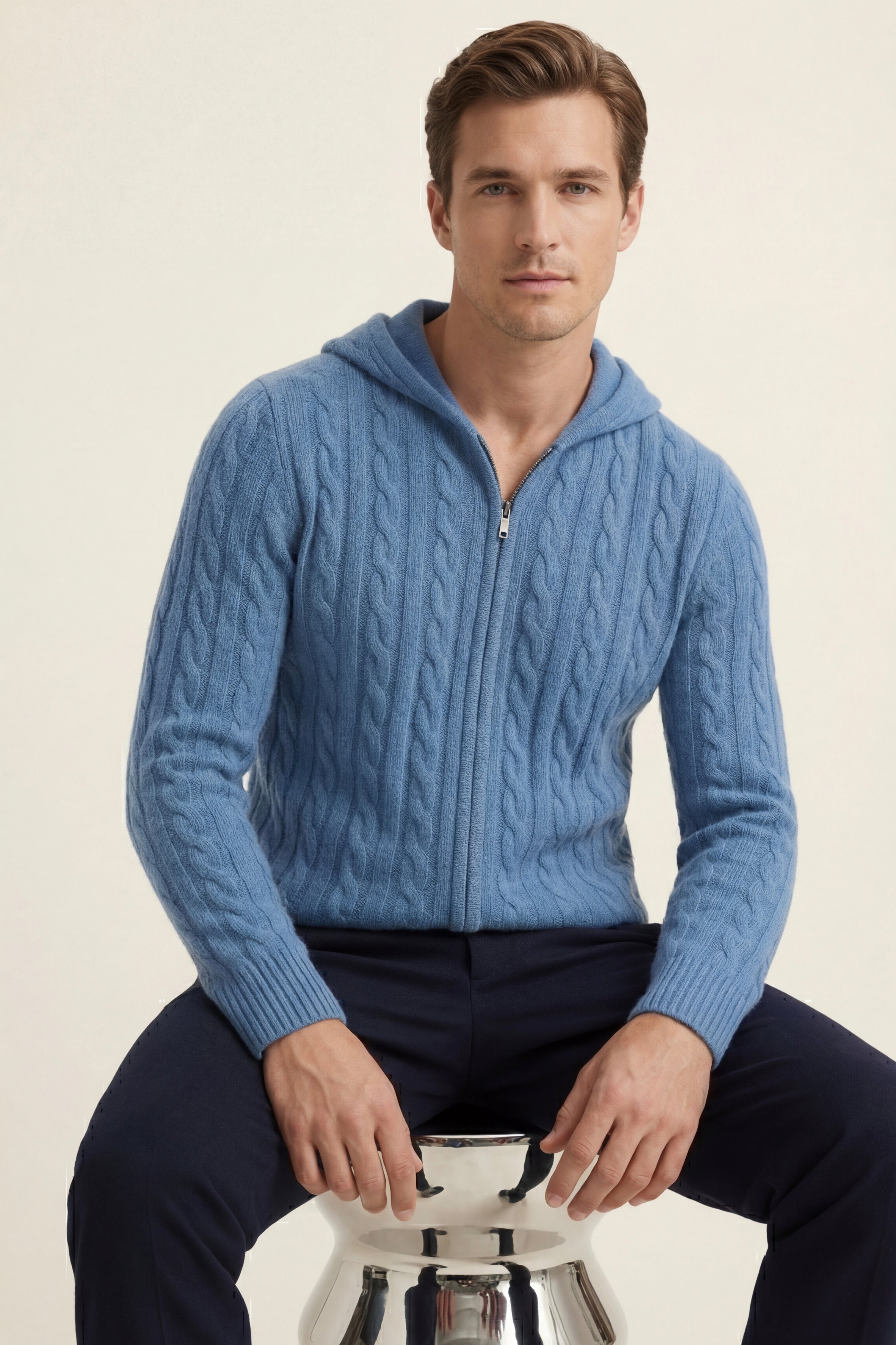 Talieri Hooded Cable Knit Blue