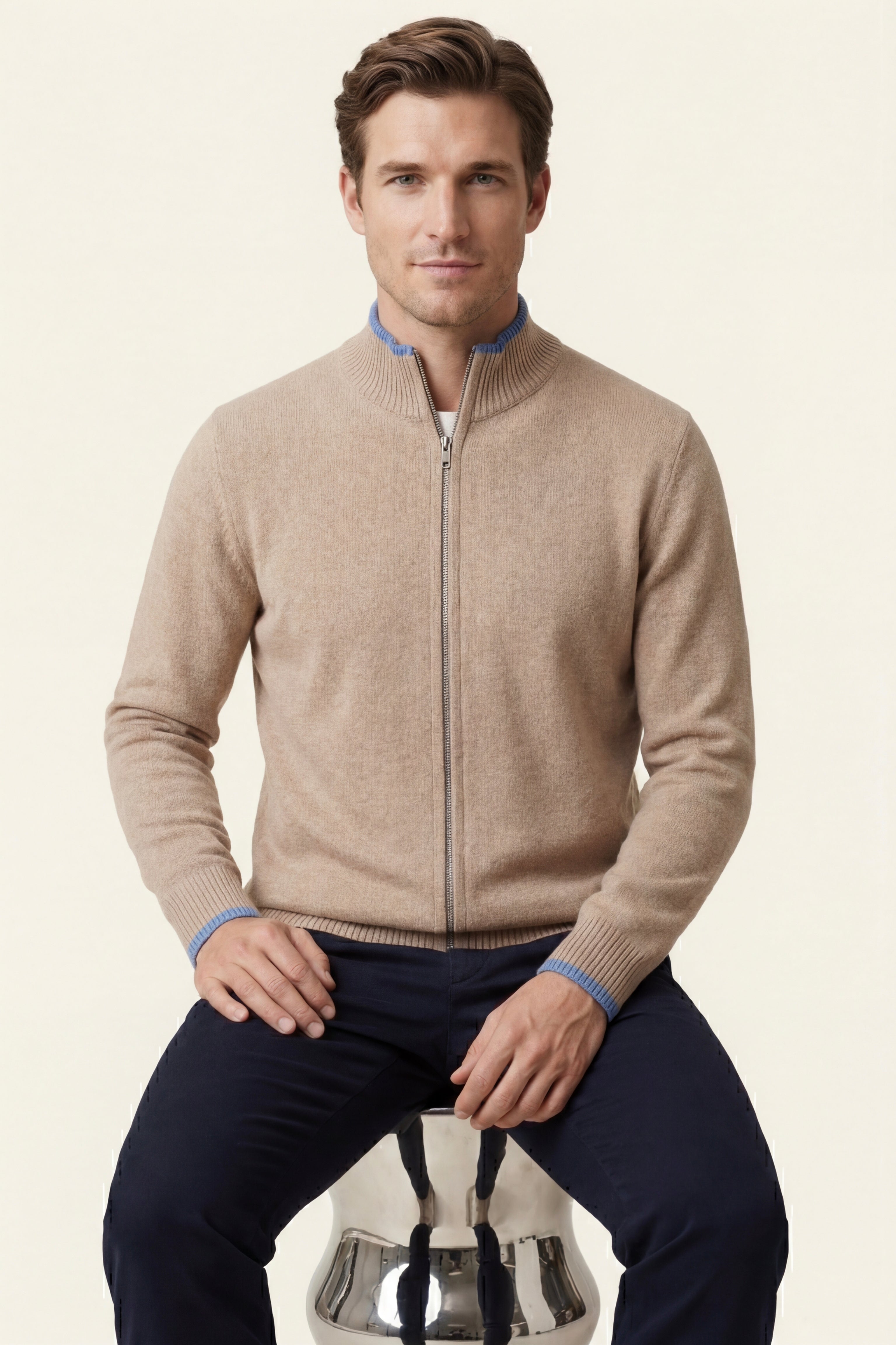 Terenzo Zip Cardigan Beige