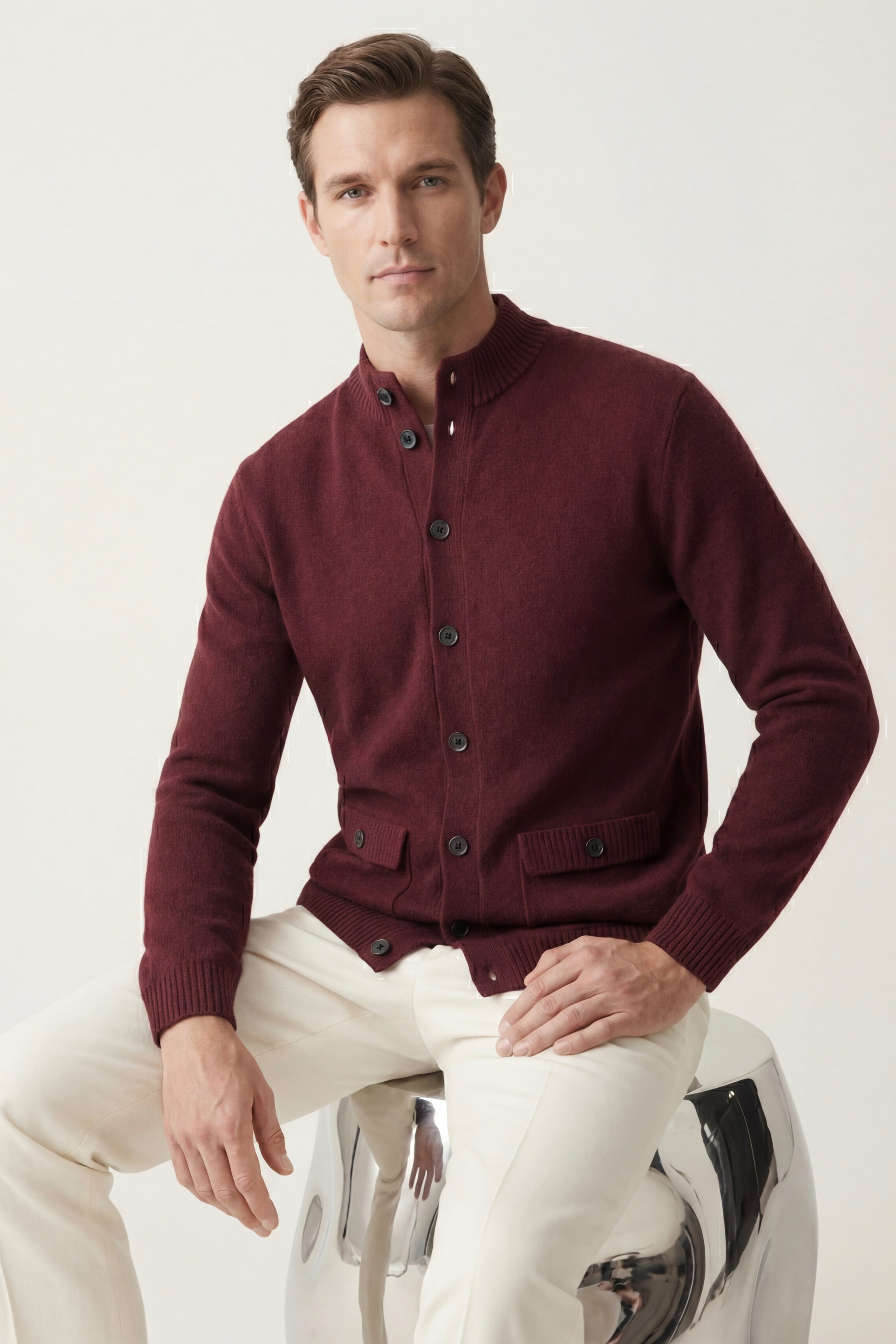 Giotto Knit Cardigan Maroon