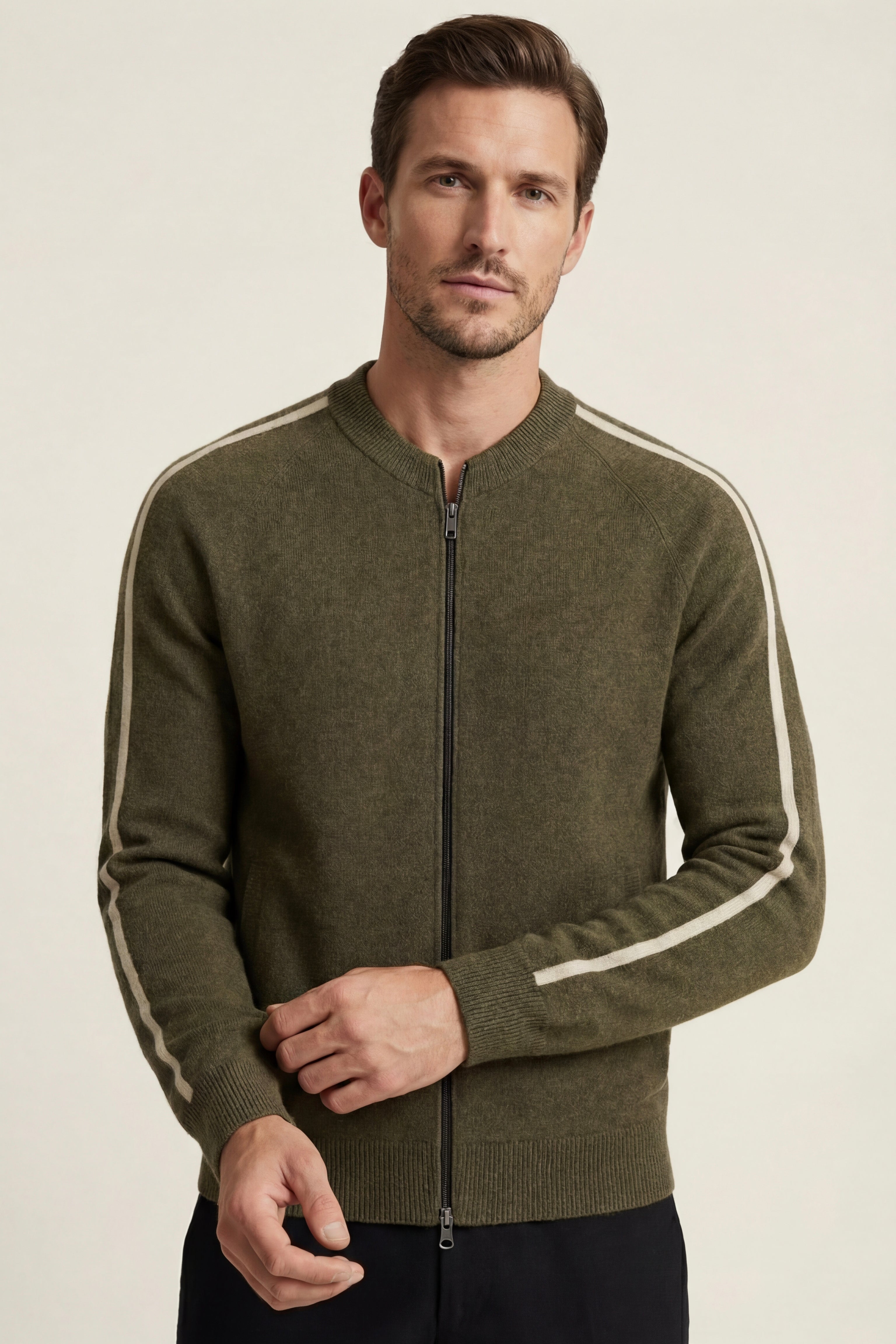 Lorenti Cashmere Zip Knit Olive