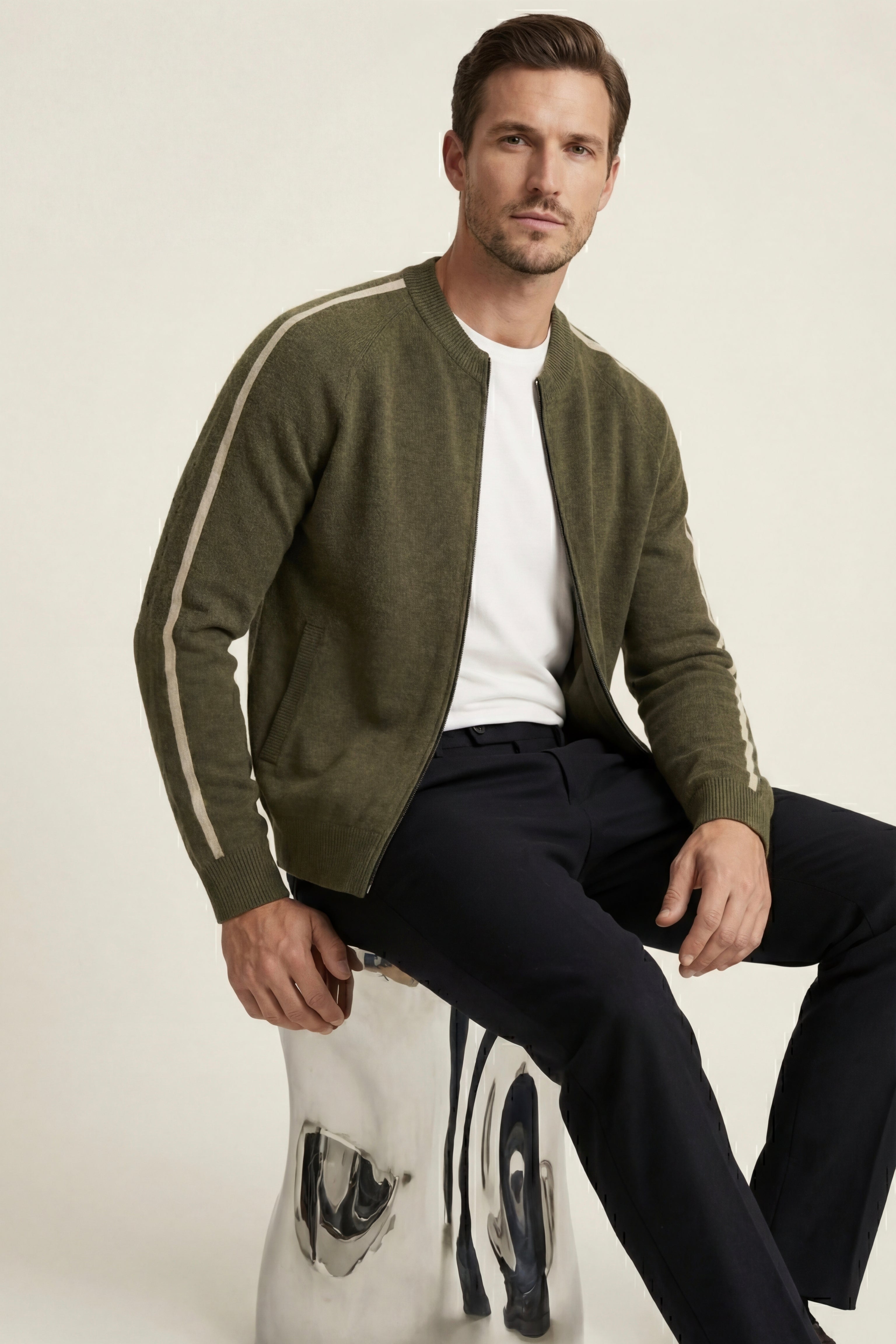 Lorenti Cashmere Zip Knit Olive