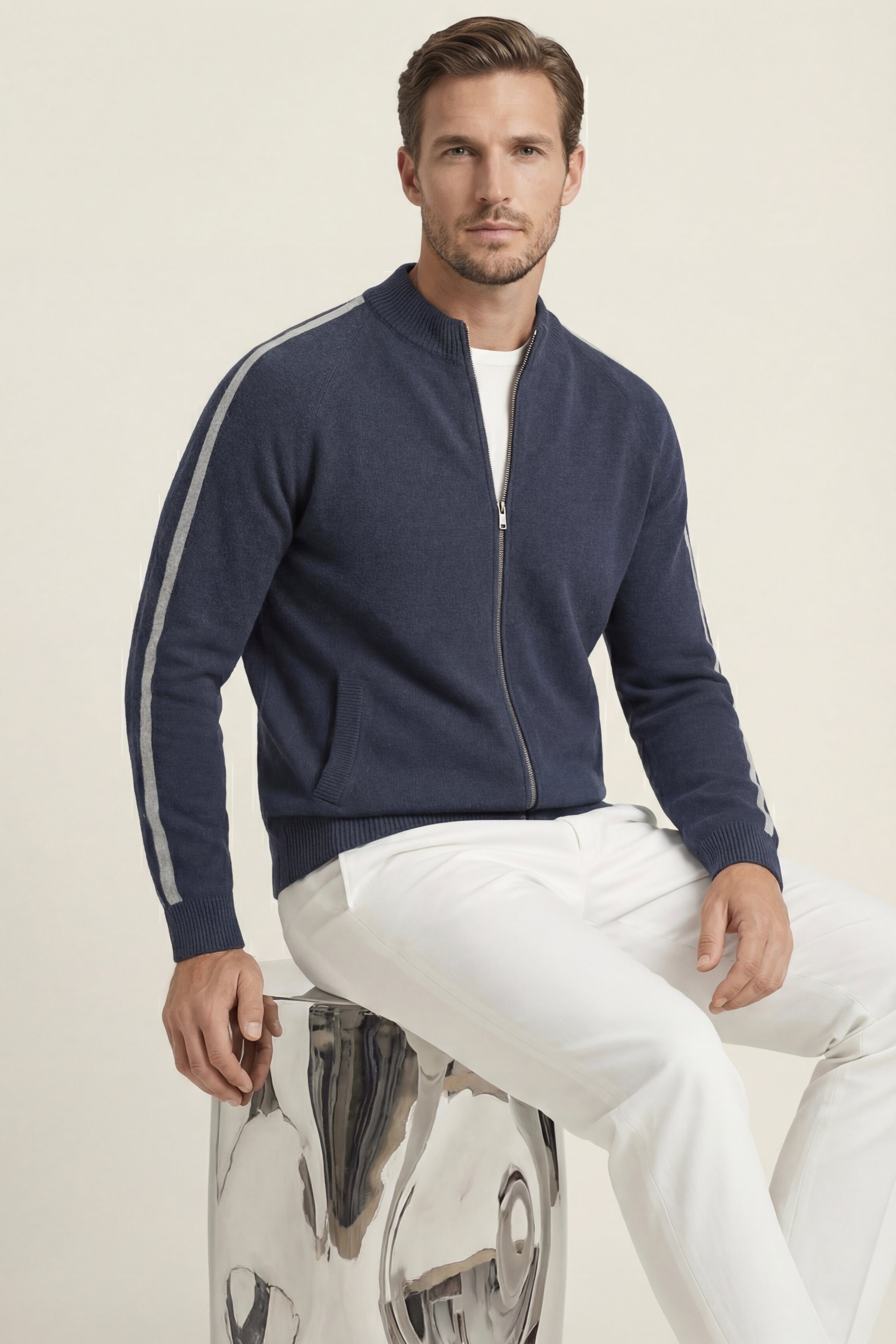Lorenti Cashmere Zip Knit Navy