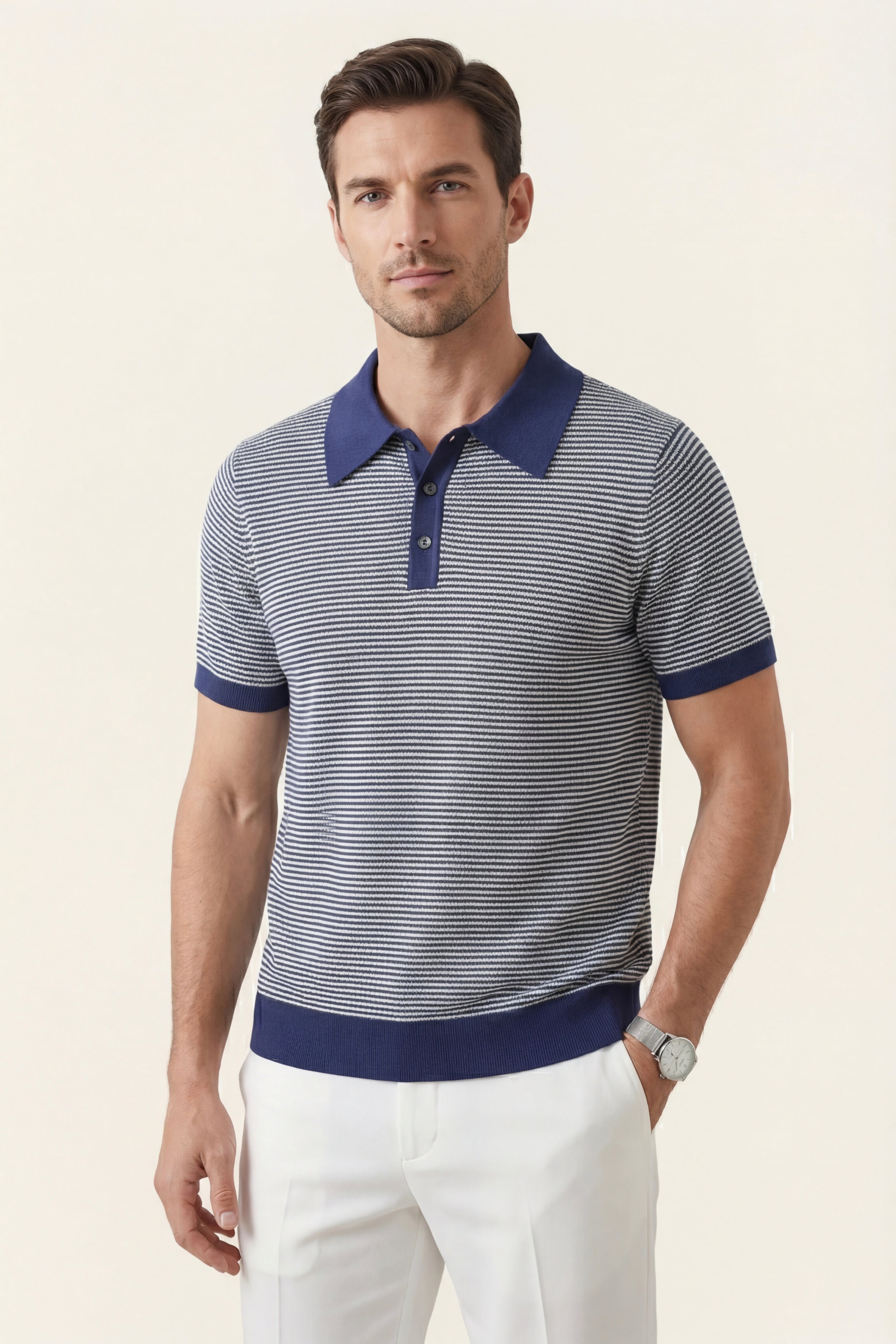 Ravino Panelled Knit Polo Dark Blue