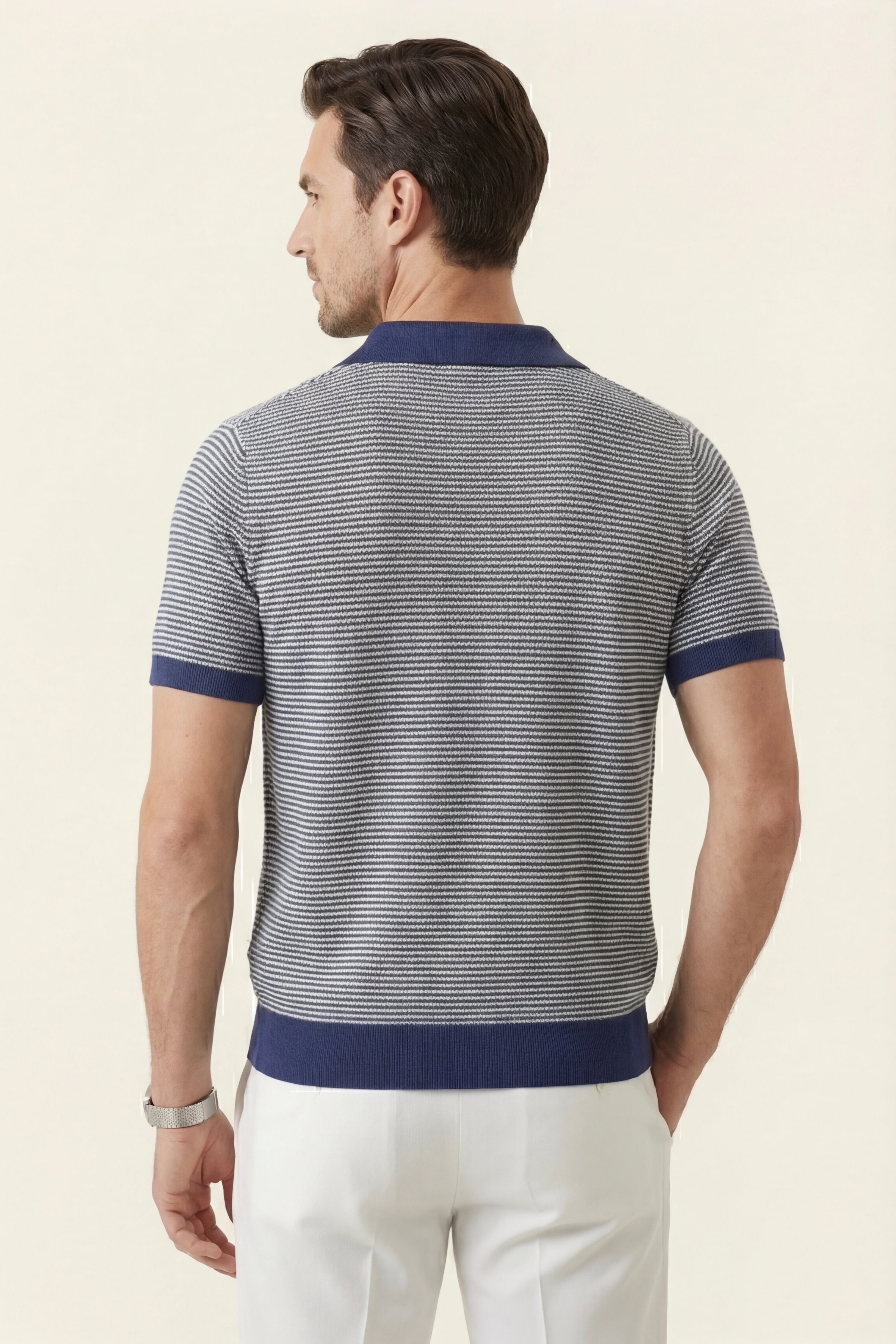 Ravino Panelled Knit Polo Dark Blue