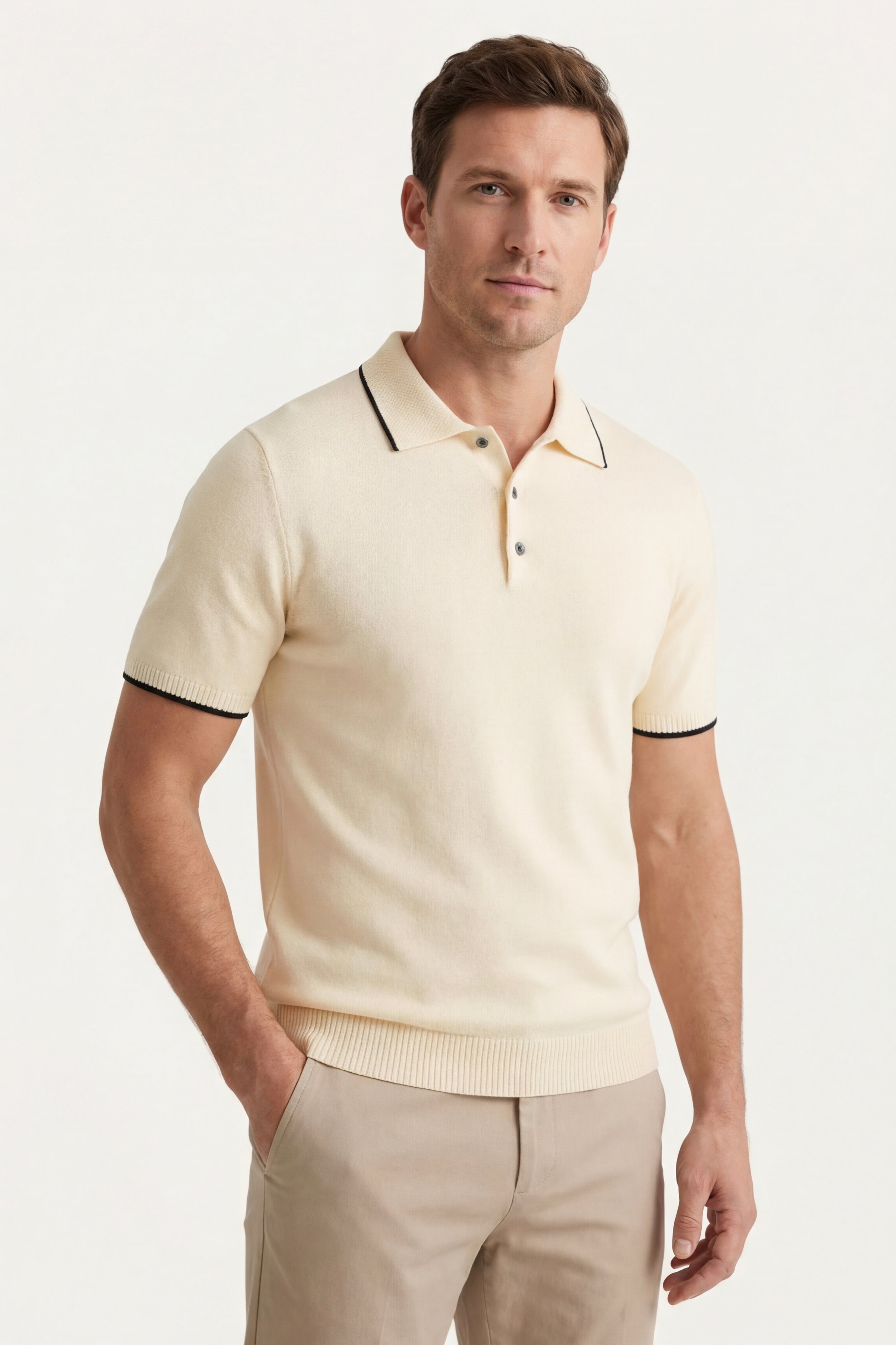 Morino Merino Knit Polo Beige