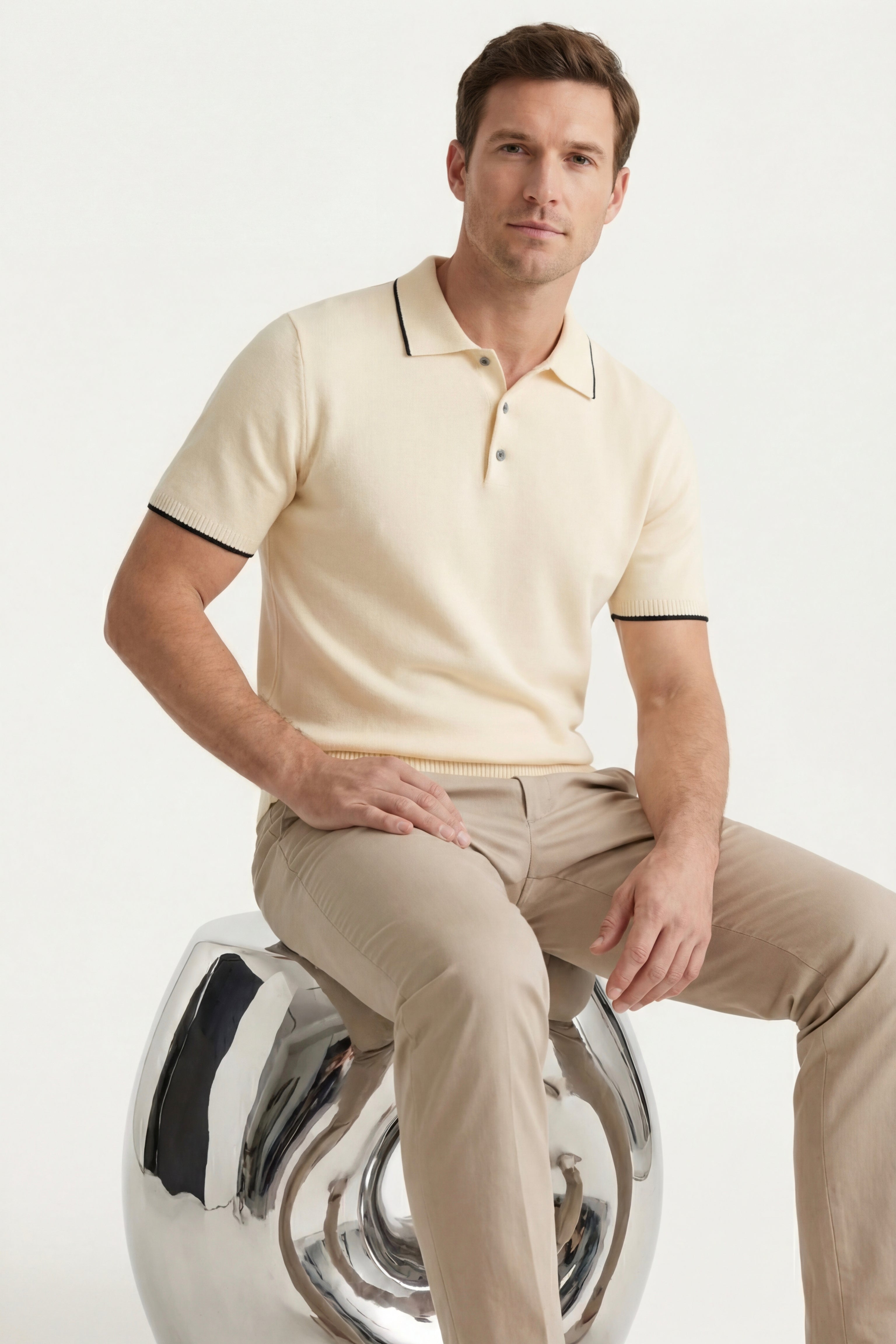 Morino Merino Knit Polo Beige