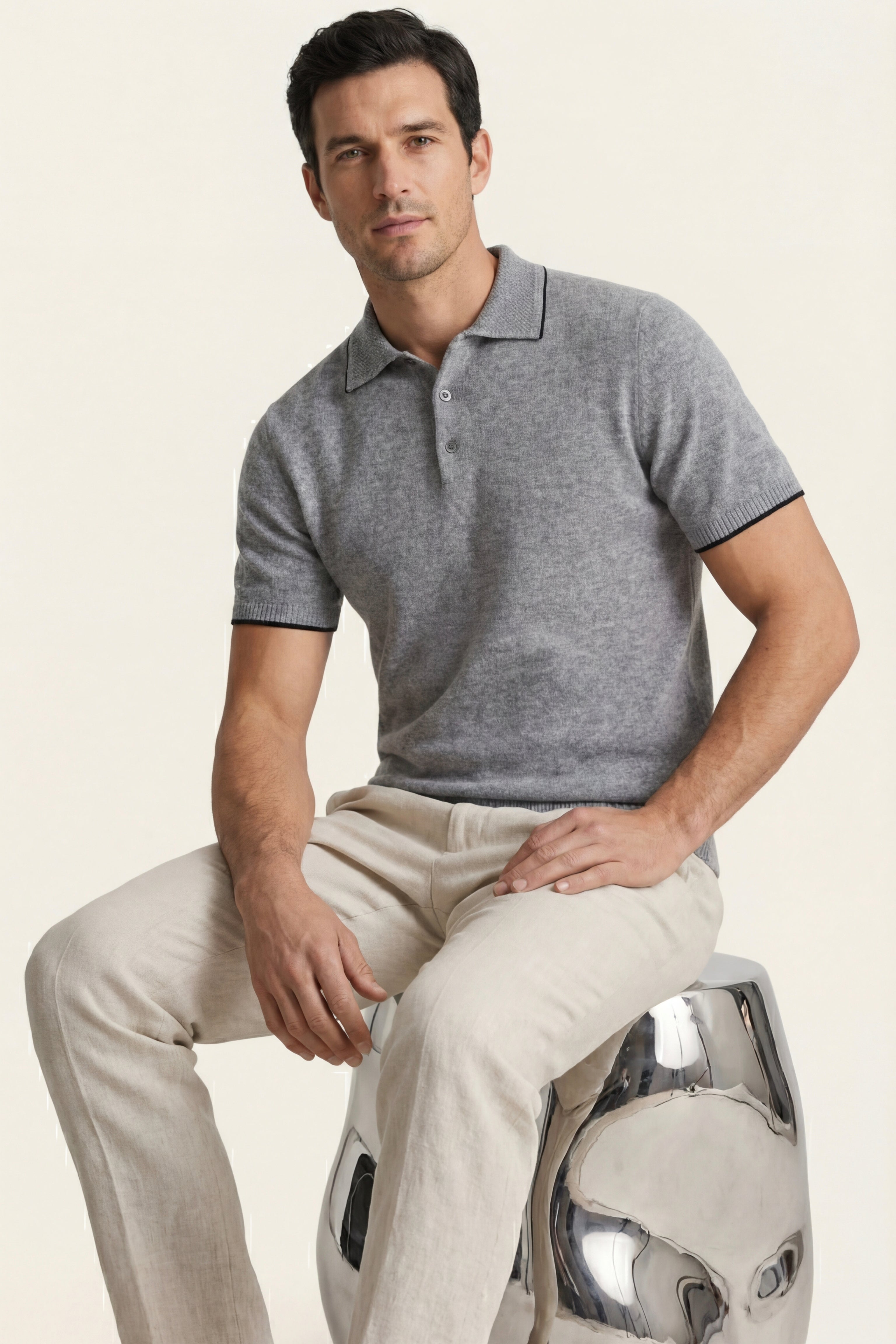 Morino Merino Knit Polo Grey