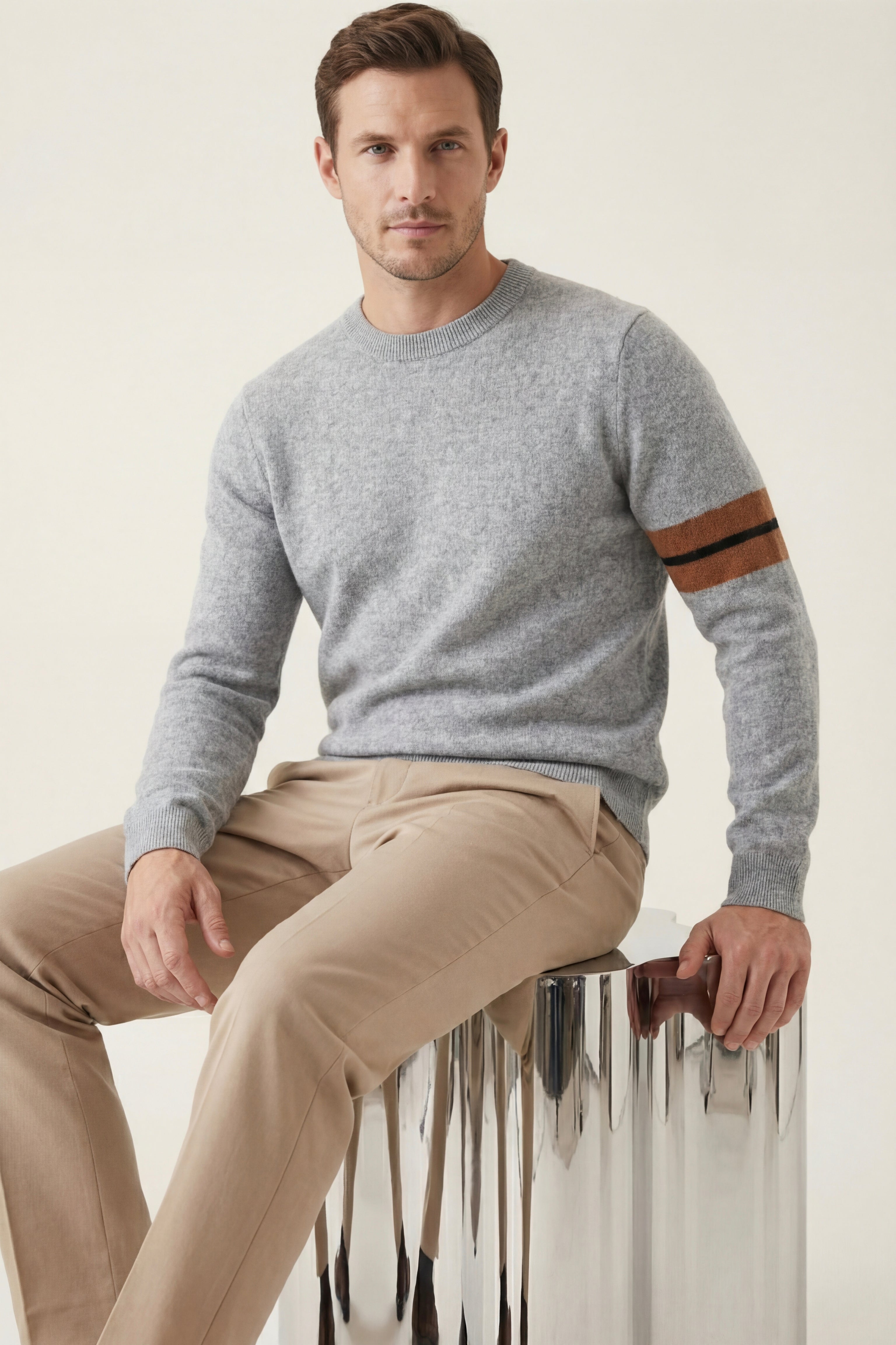 Valeno Cashmere Crewneck Sweater Light Grey