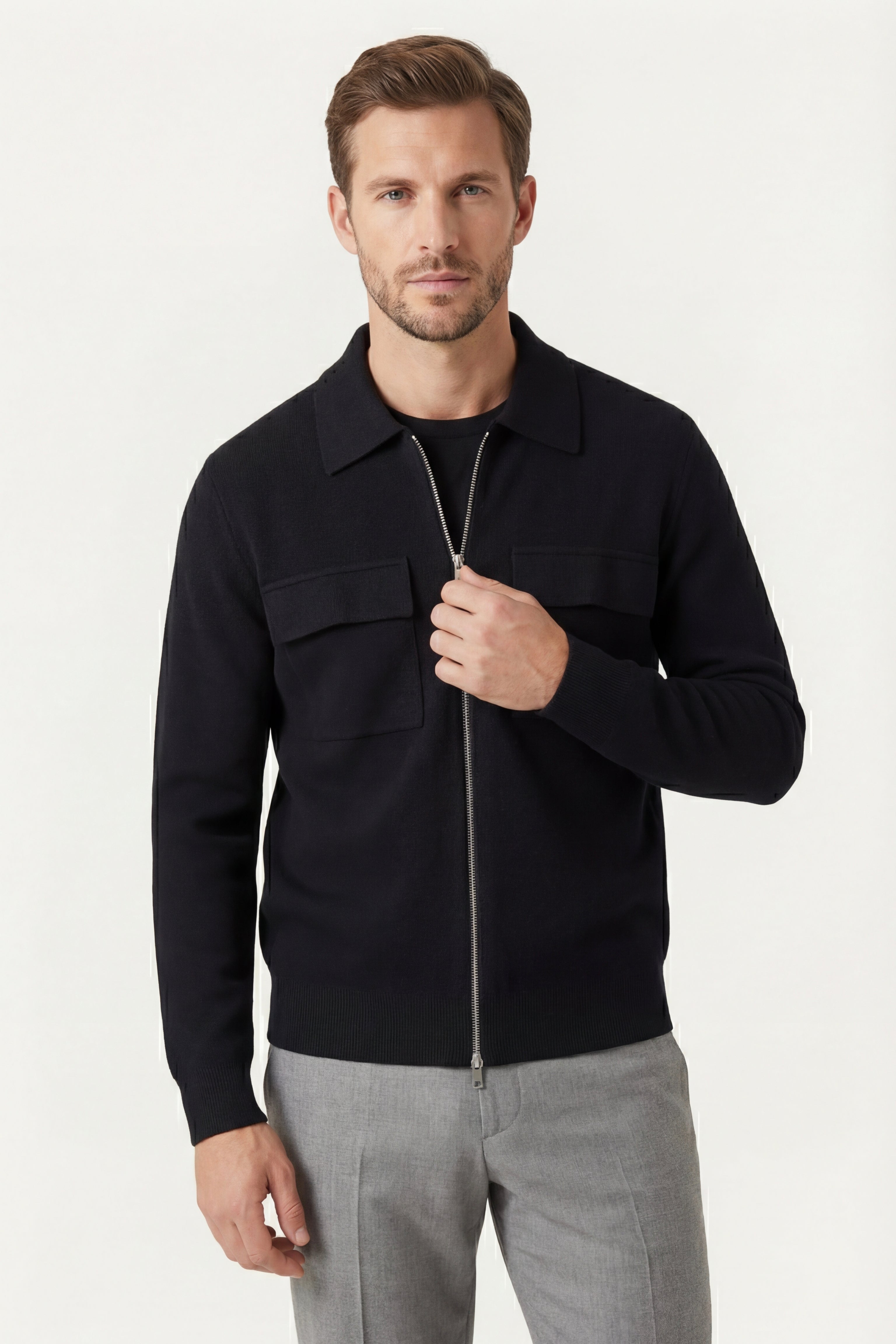 Orvello Dual-Zip Wool Cardigan Black