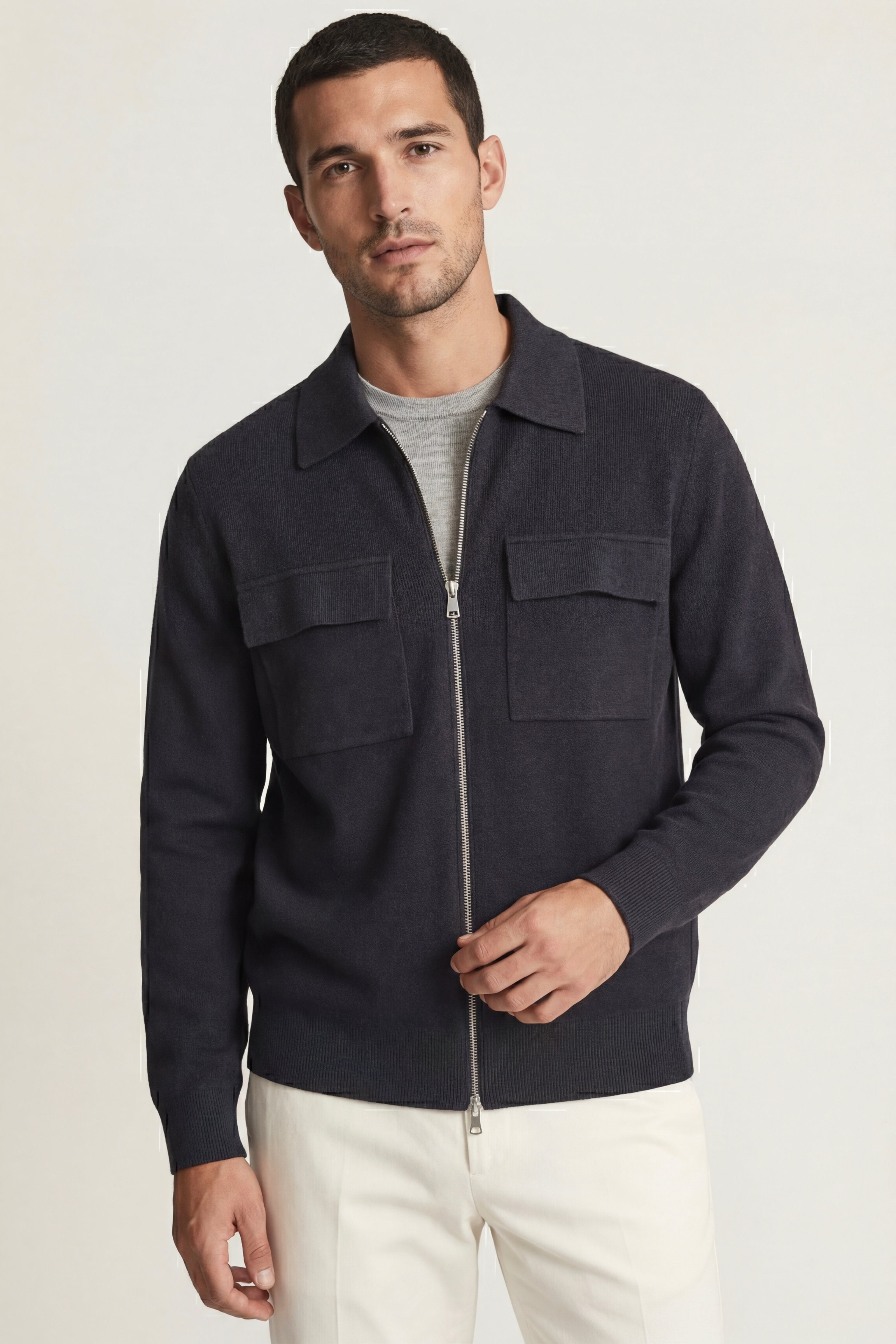 Orvello Dual-Zip Wool Cardigan Dark Grey