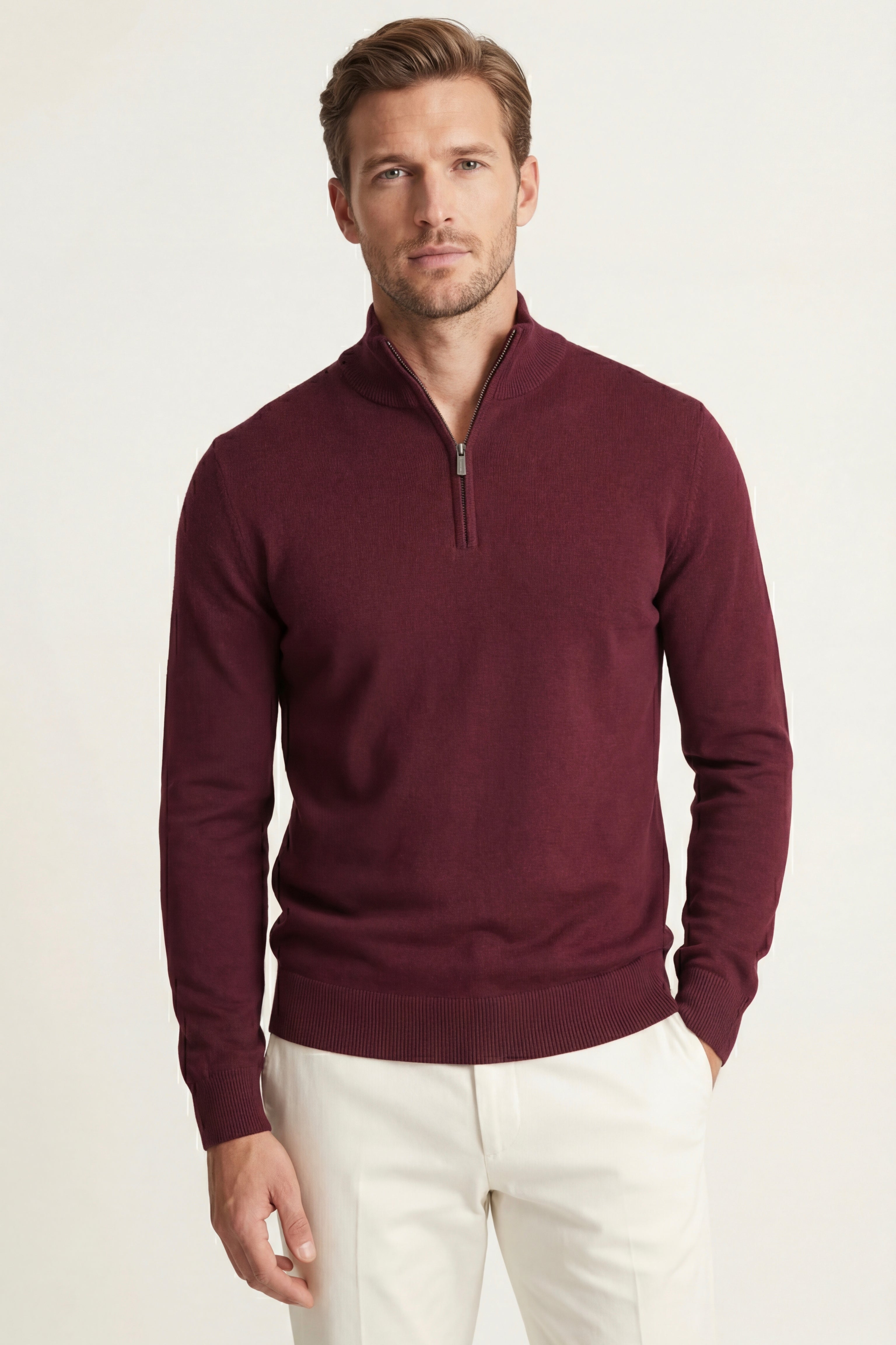 Arlino Quarter Zip Knit Wine Red