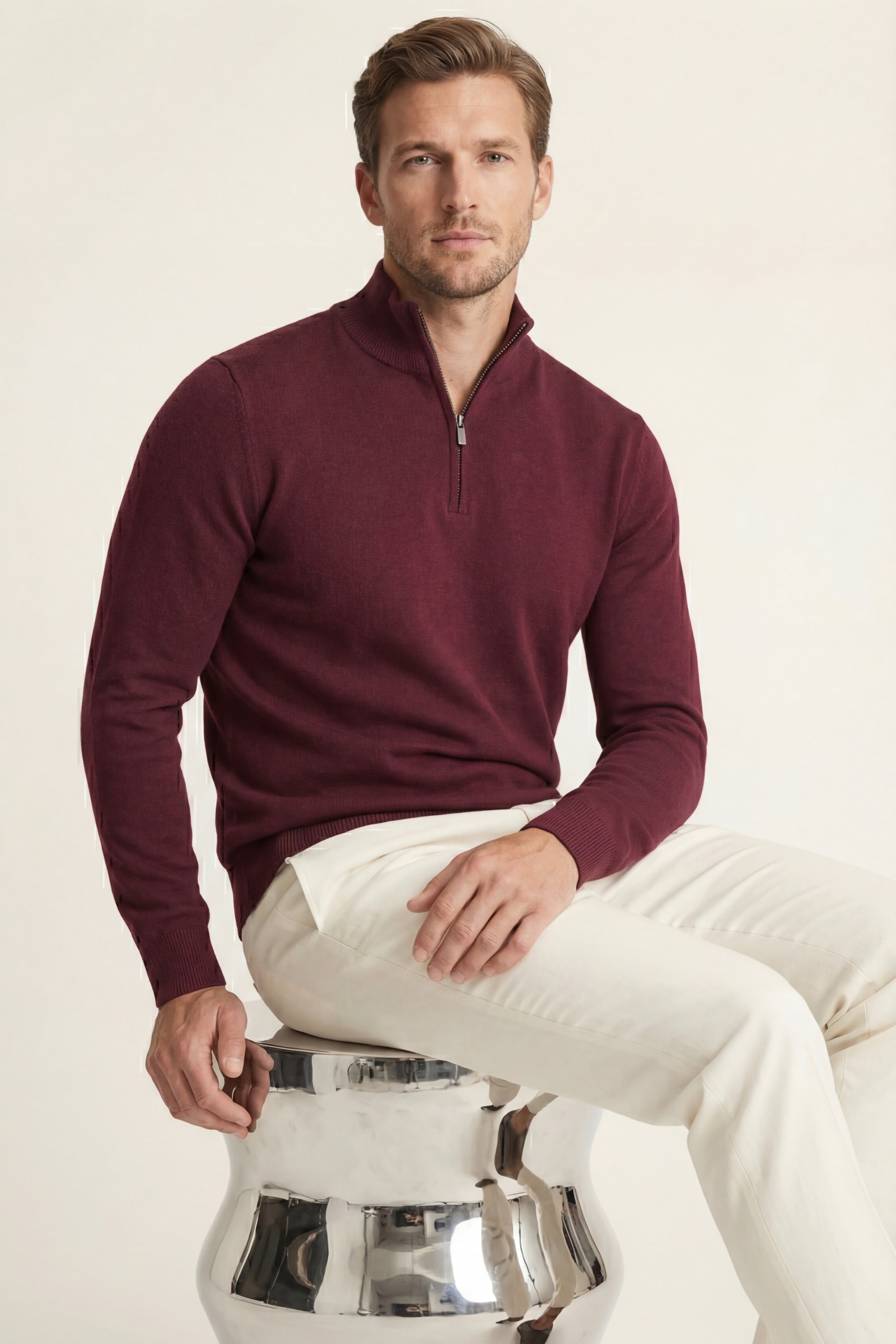 Arlino Quarter Zip Knit Wine Red