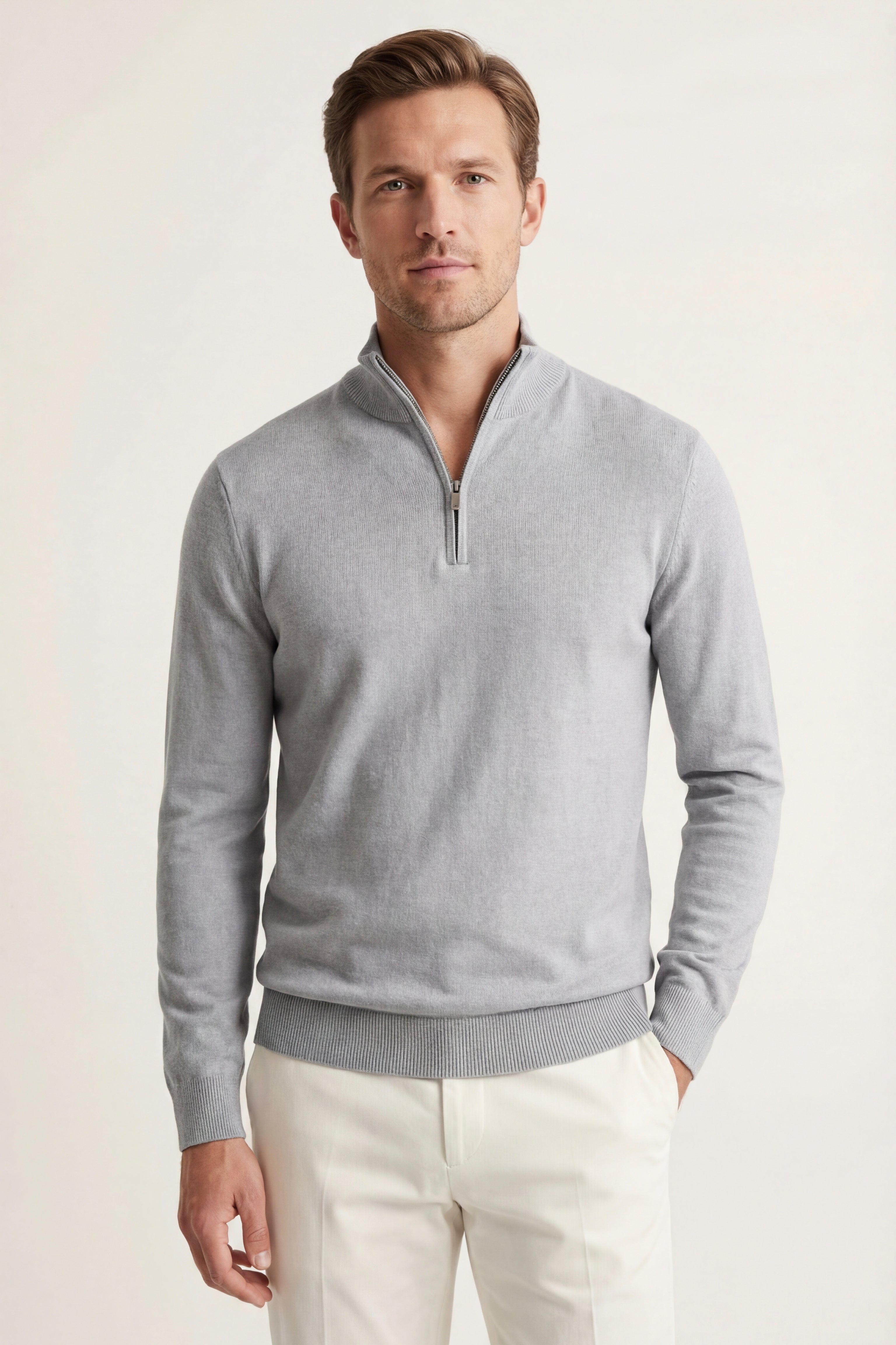 Arlino Quarter Zip Knit Light Grey