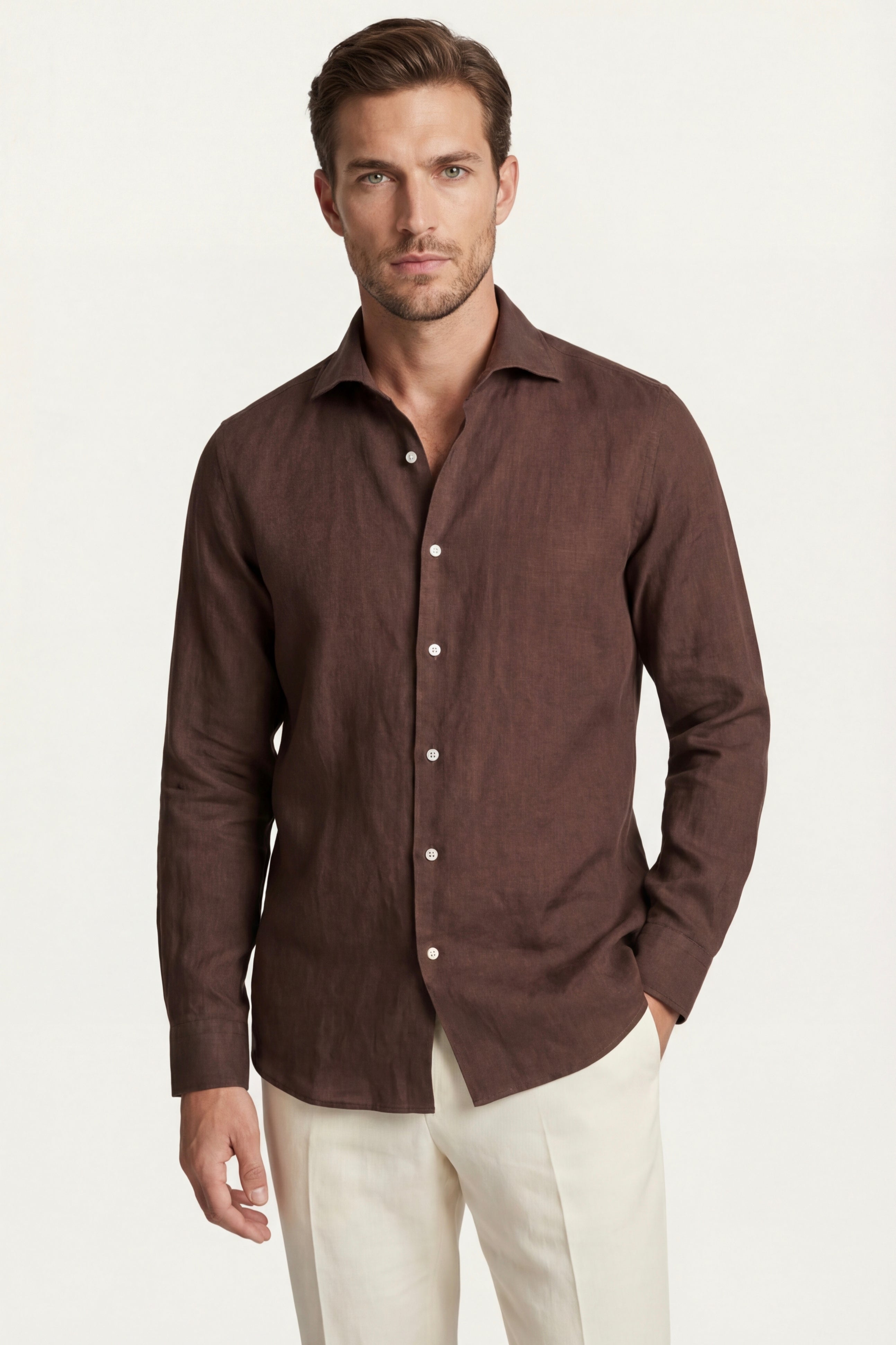 Silano Linen Shirt Dark Brown