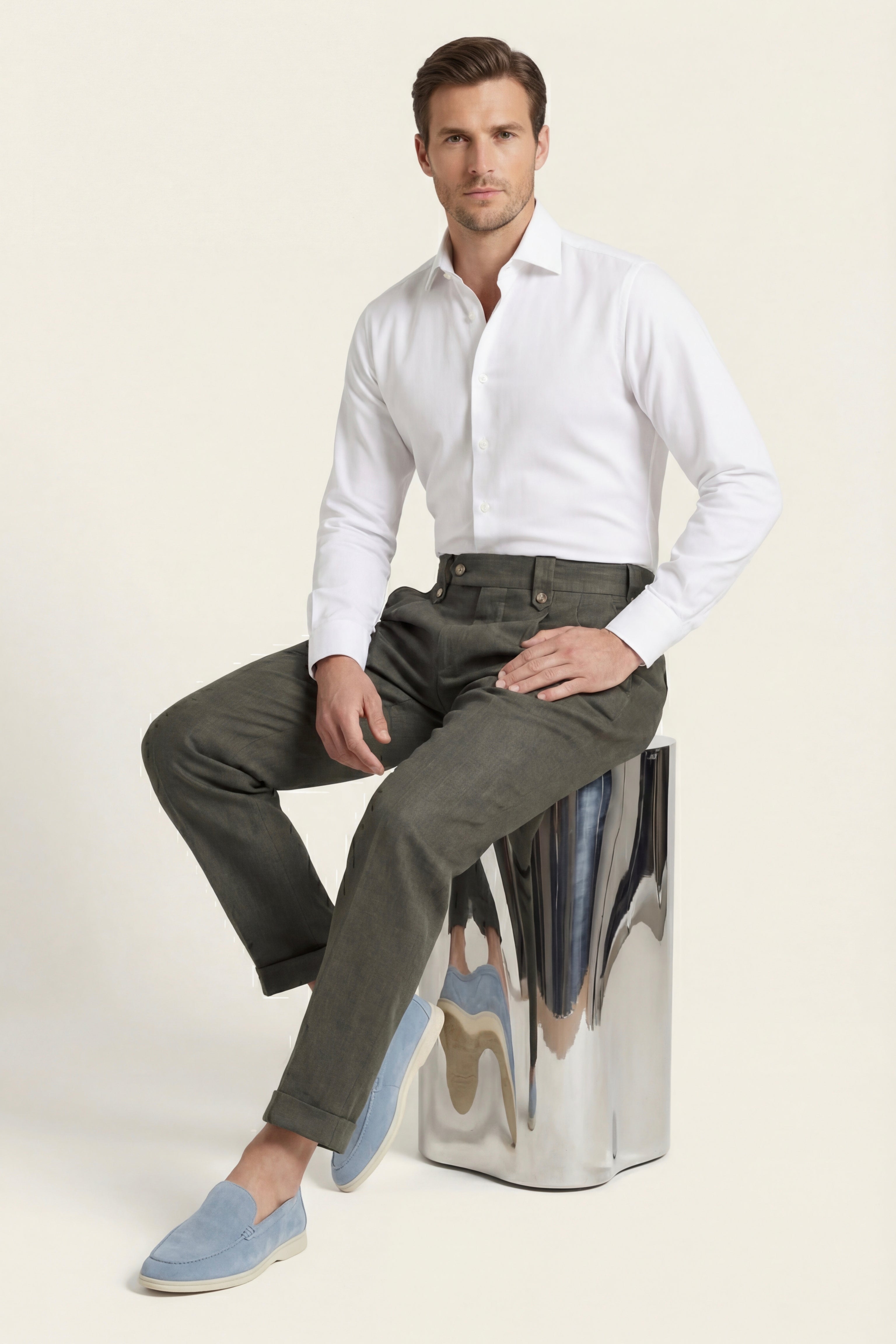 Morino Pleated Trousers Olive