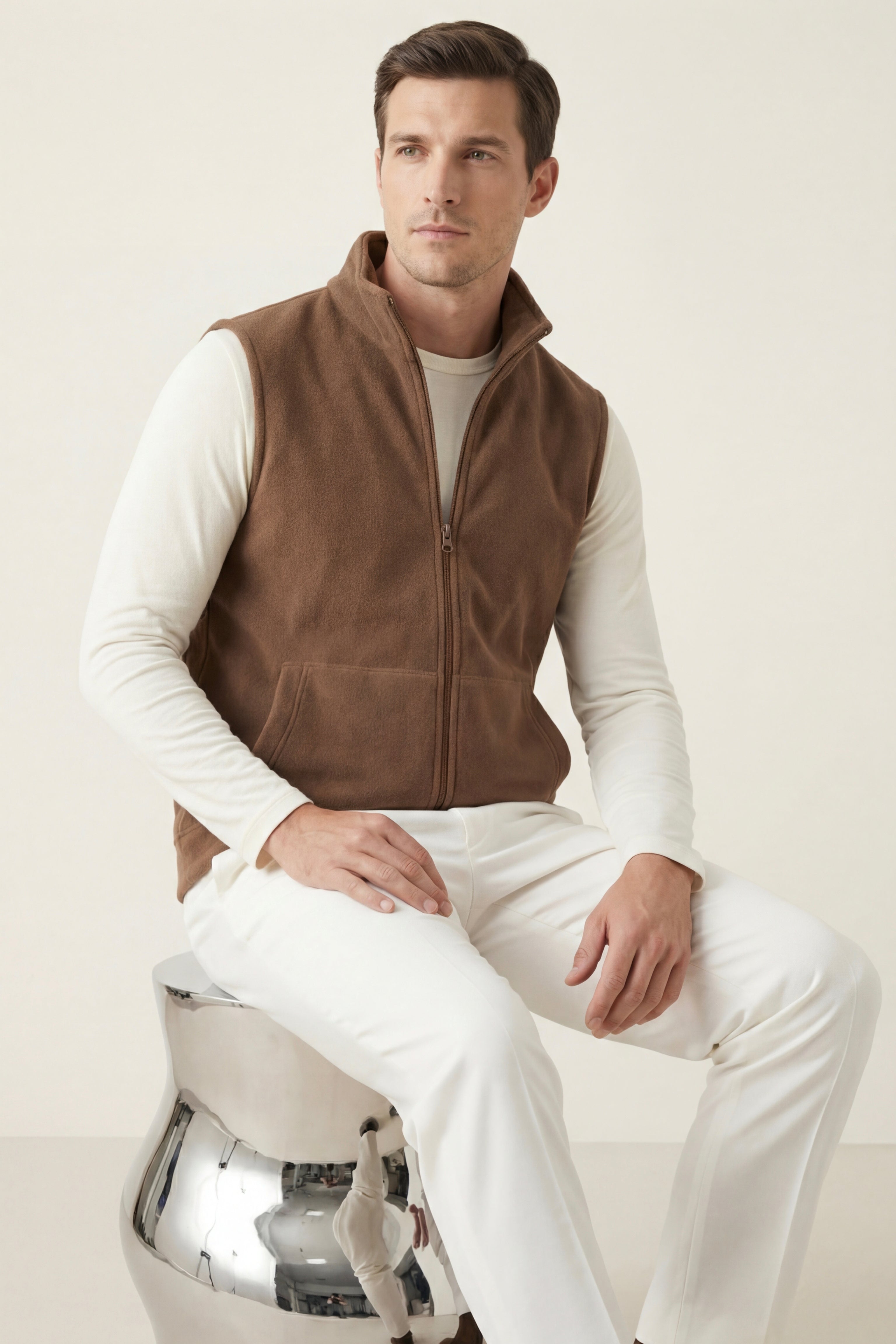 Bormio Zip Fleece Vest Brown