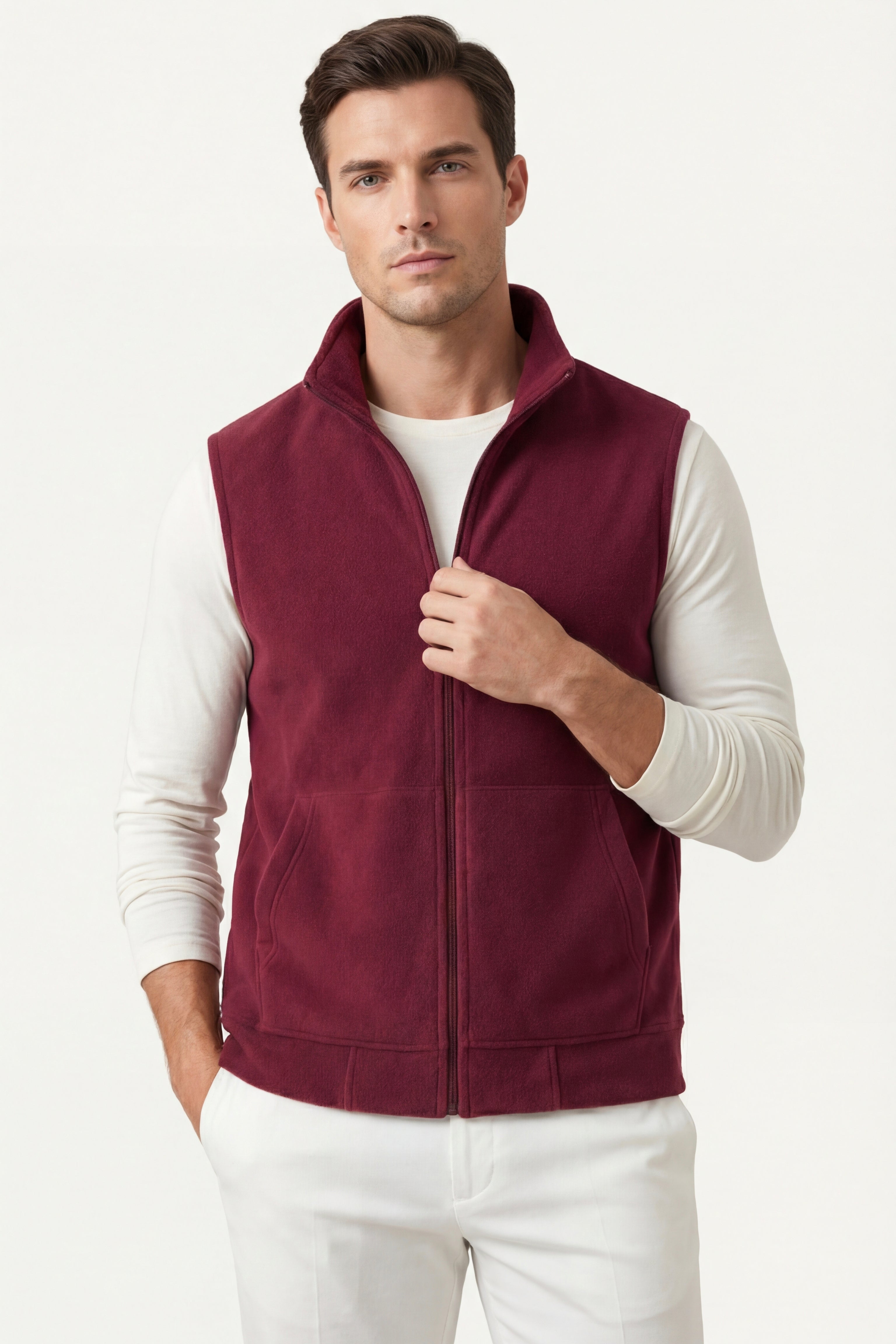 Bormio Zip Fleece Vest Burgundy