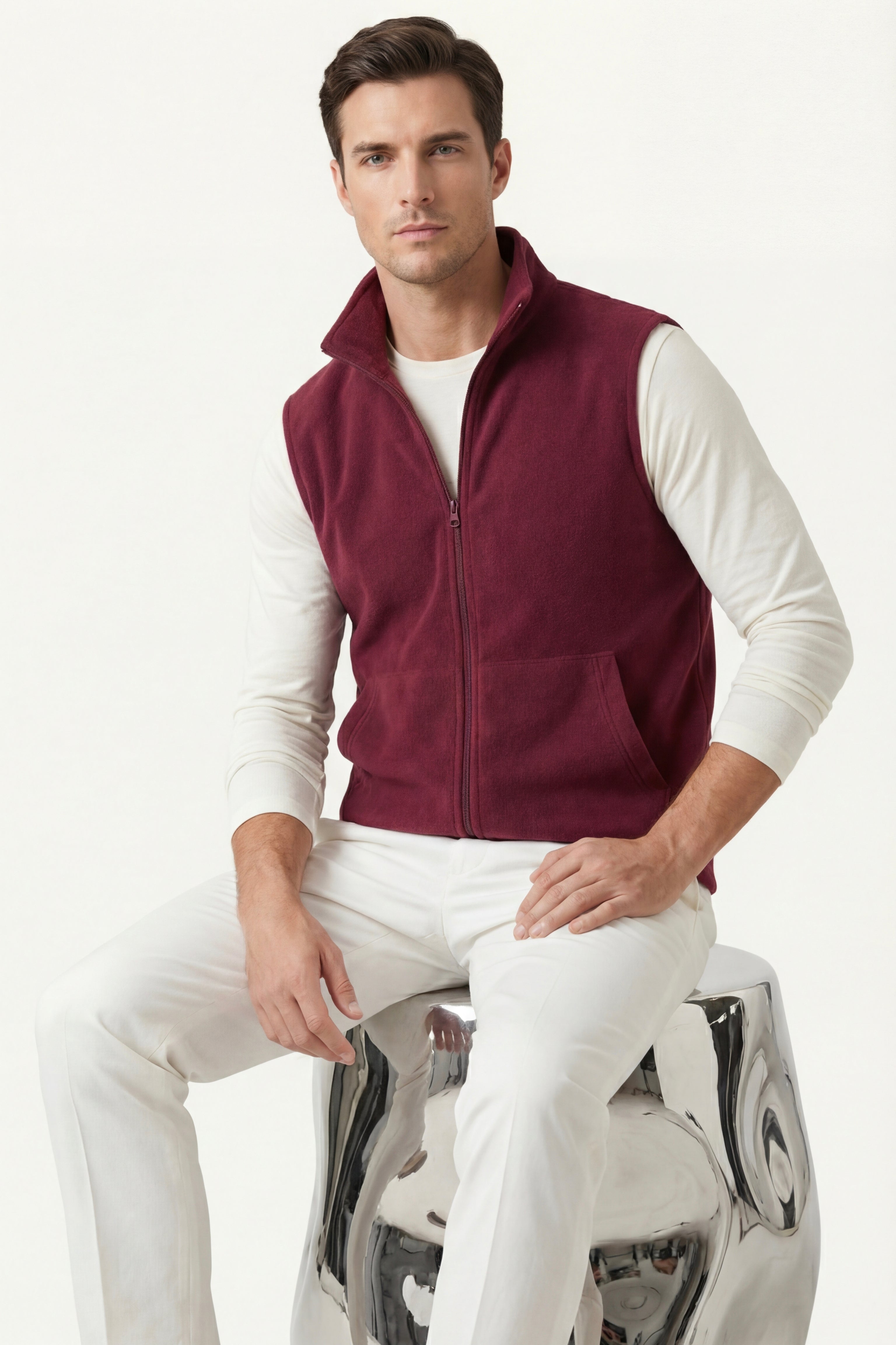 Bormio Zip Fleece Vest Burgundy