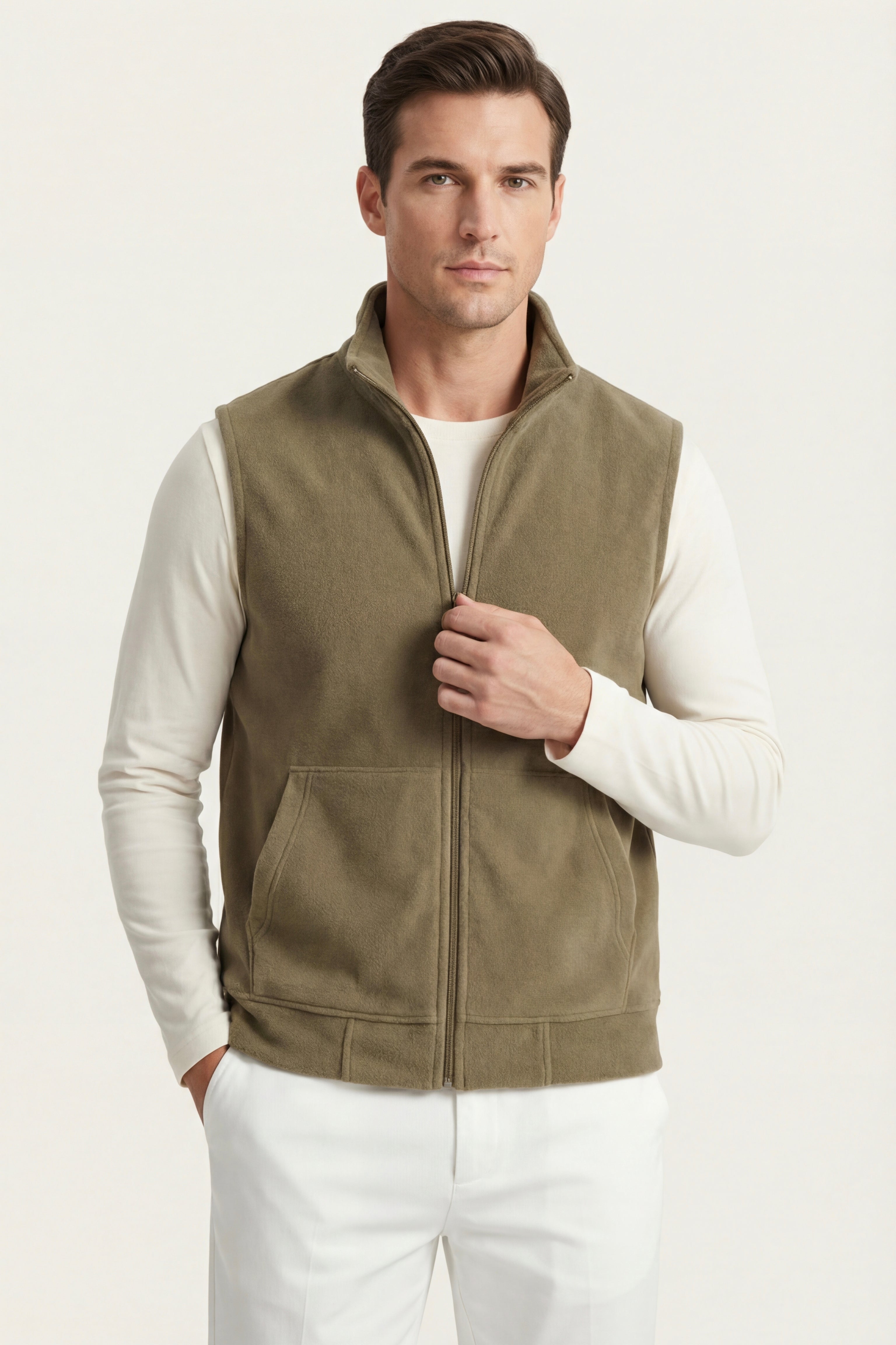 Bormio Zip Fleece Vest Khaki