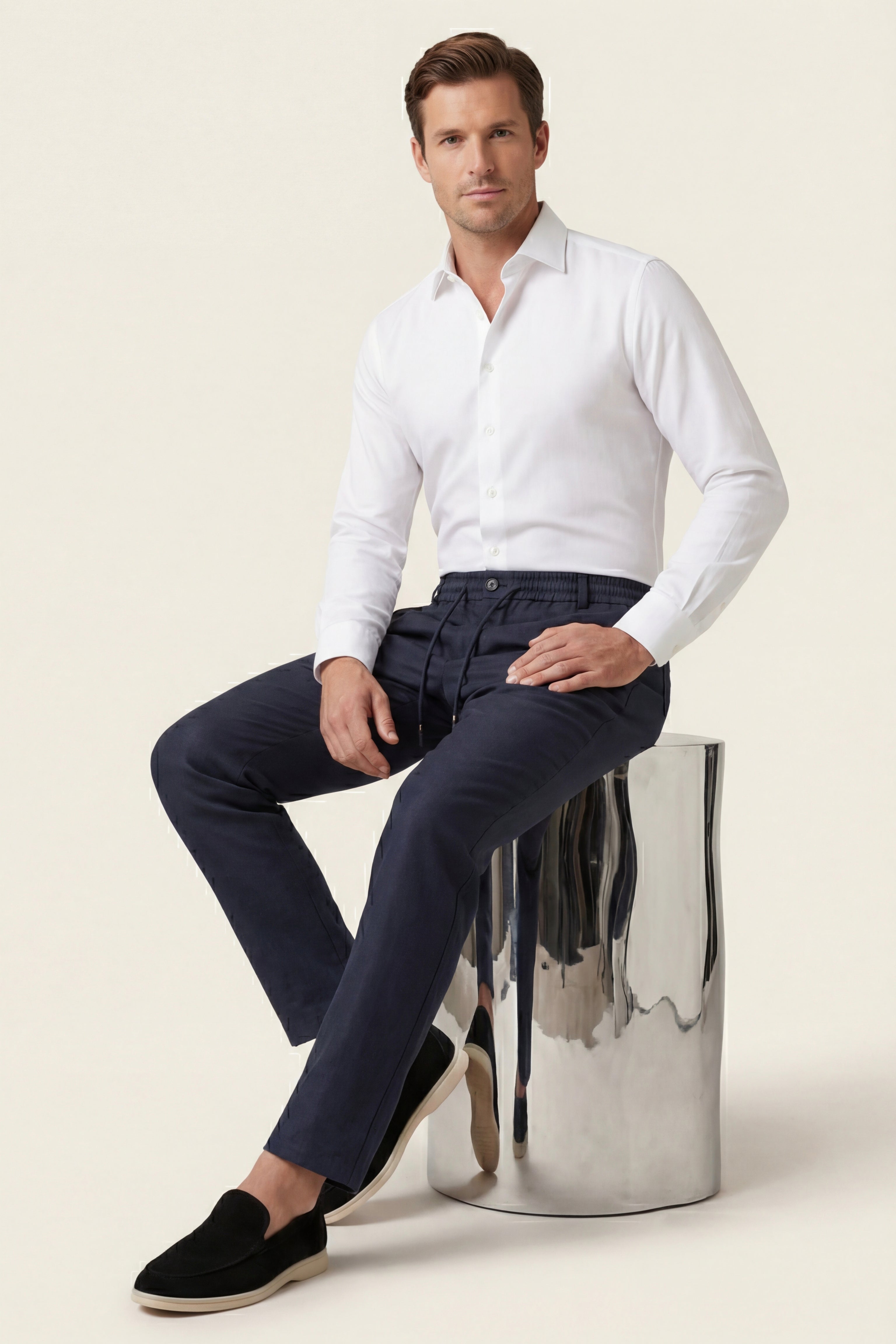 Monteria Stretch Linen Trouser Navy