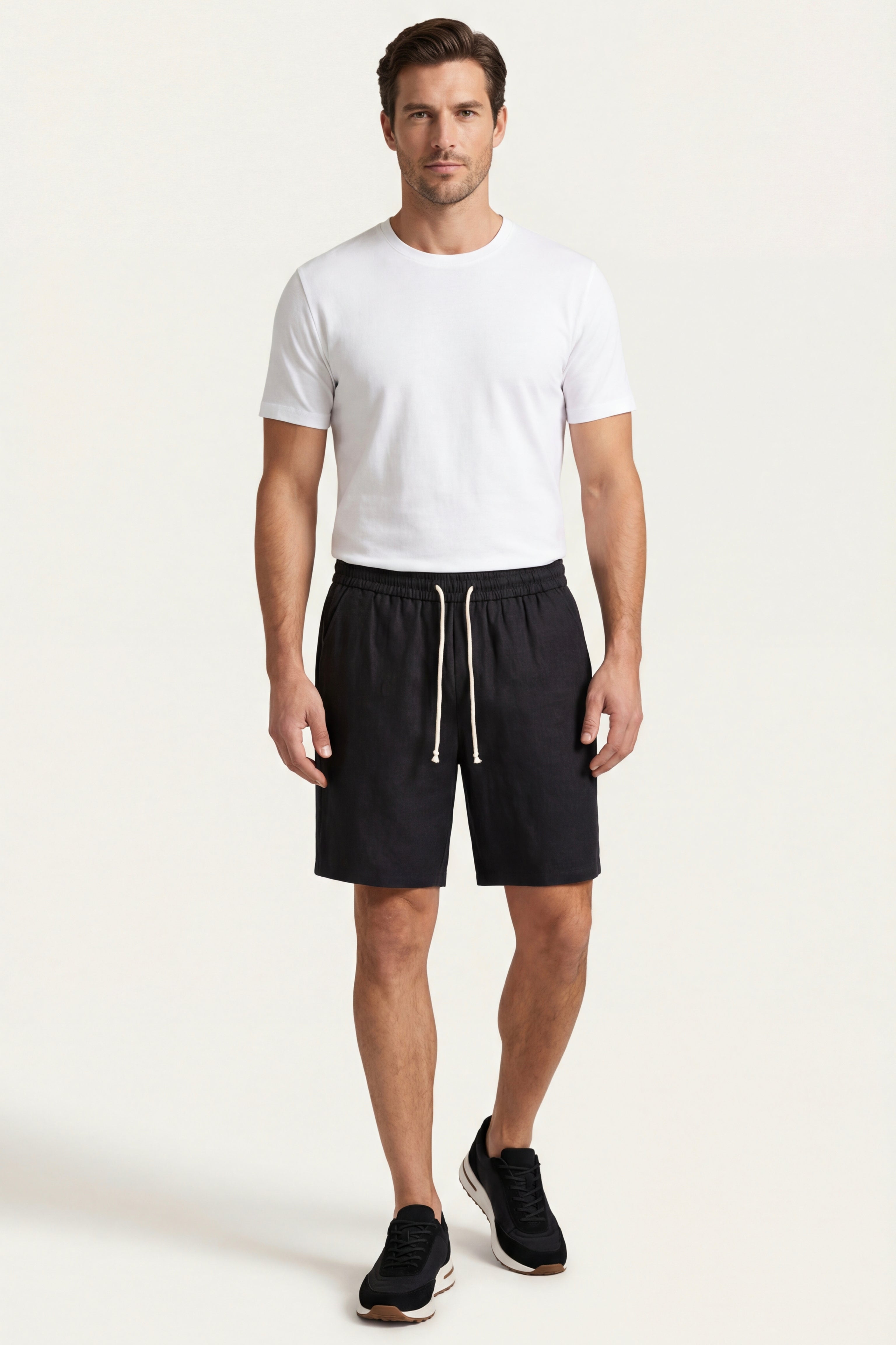 Lecce Linen Drawstring Shorts Black