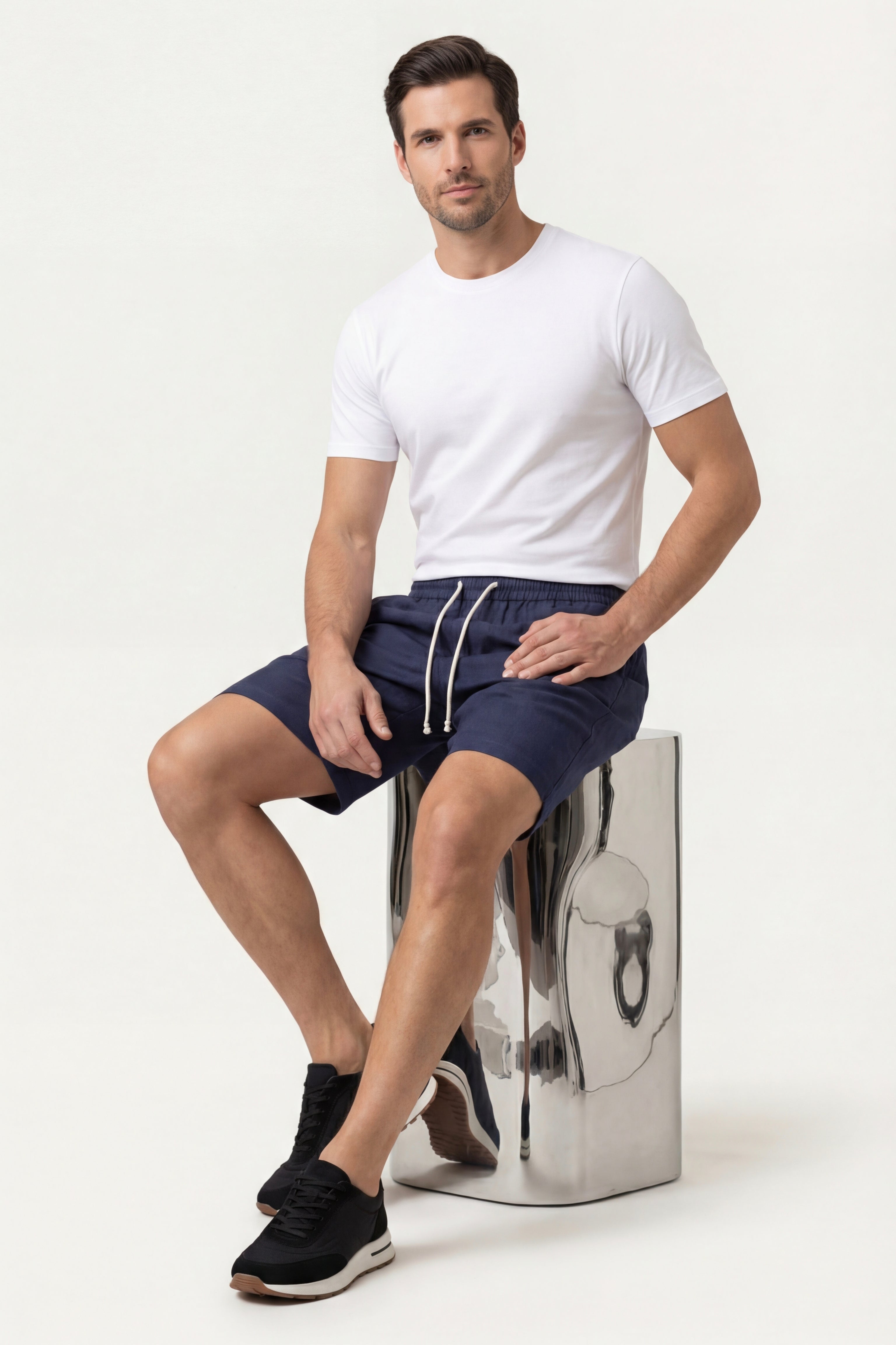 Lecce Linen Drawstring Shorts Navy