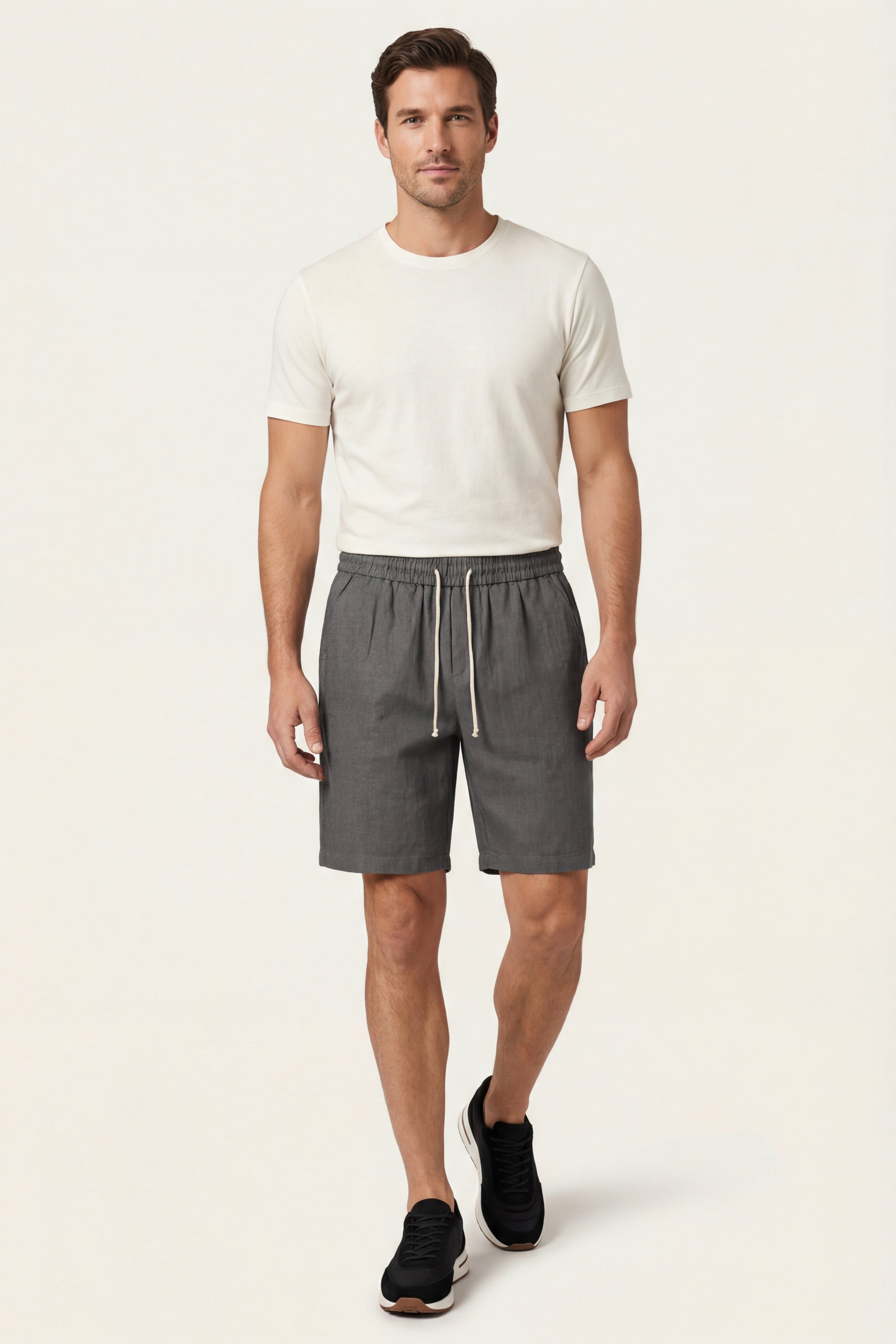 Lecce Linen Drawstring Shorts Dark Grey
