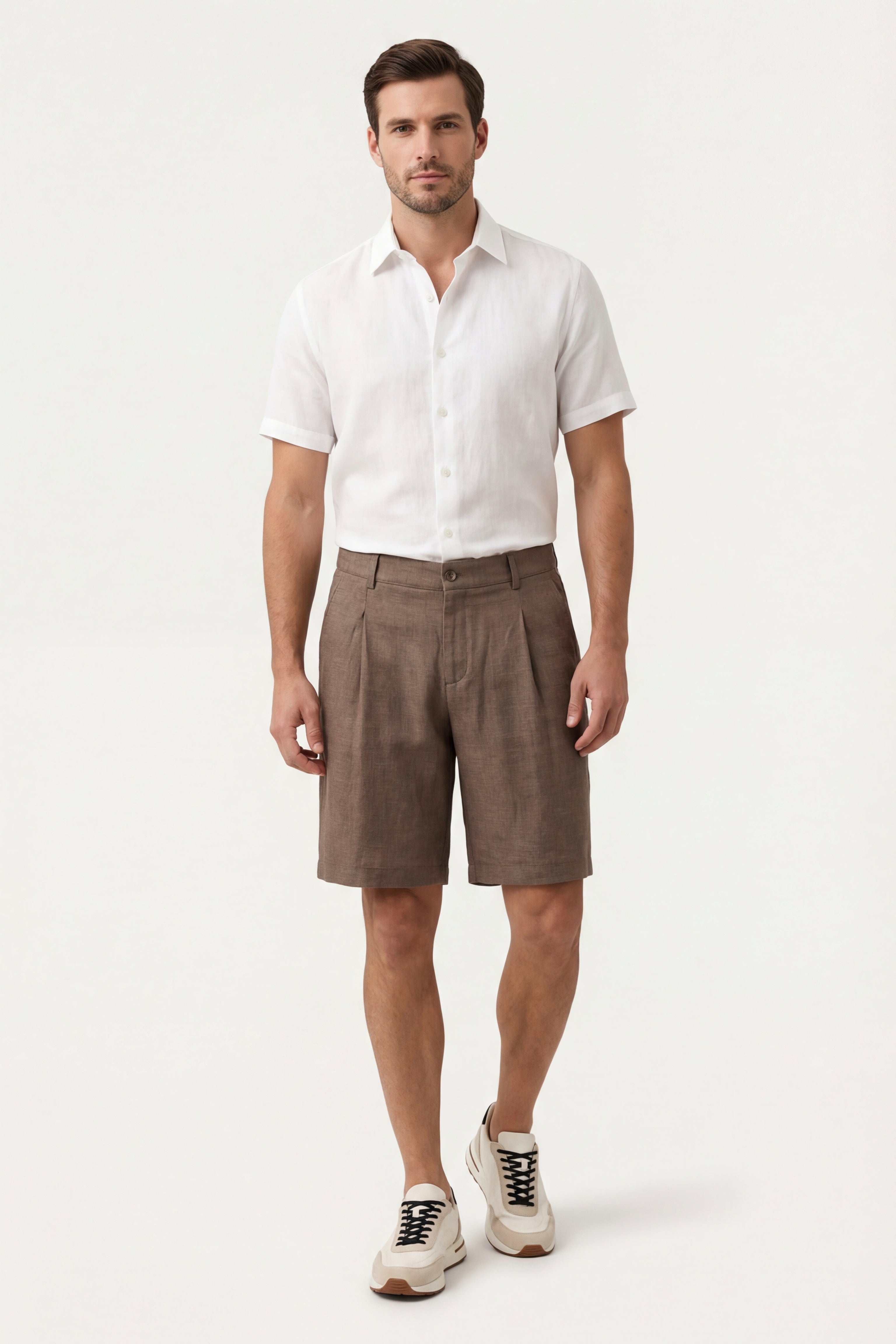Orvieto Linen Pleated Shorts Brown