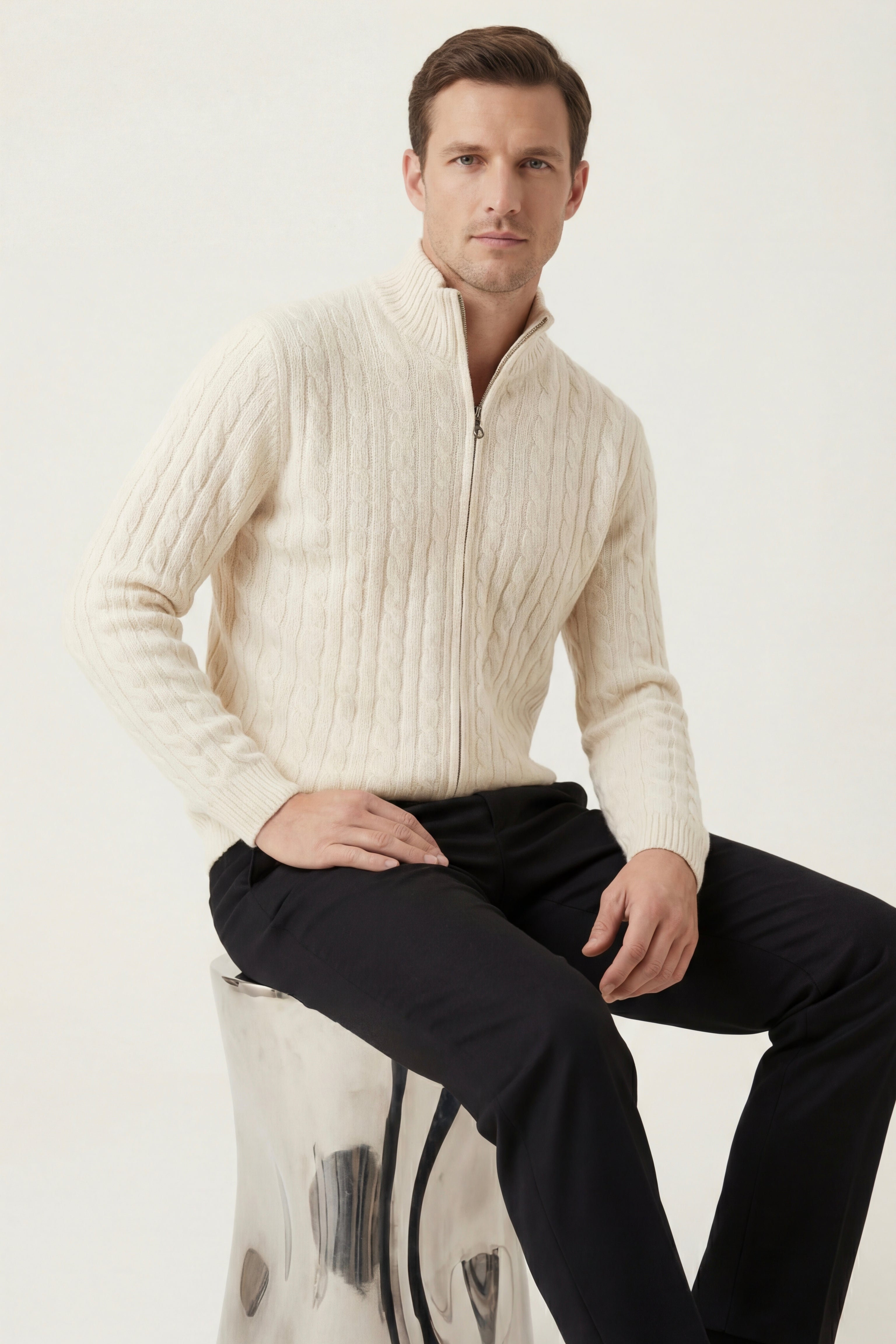 Bolzano Cable Zip Knit Ivory