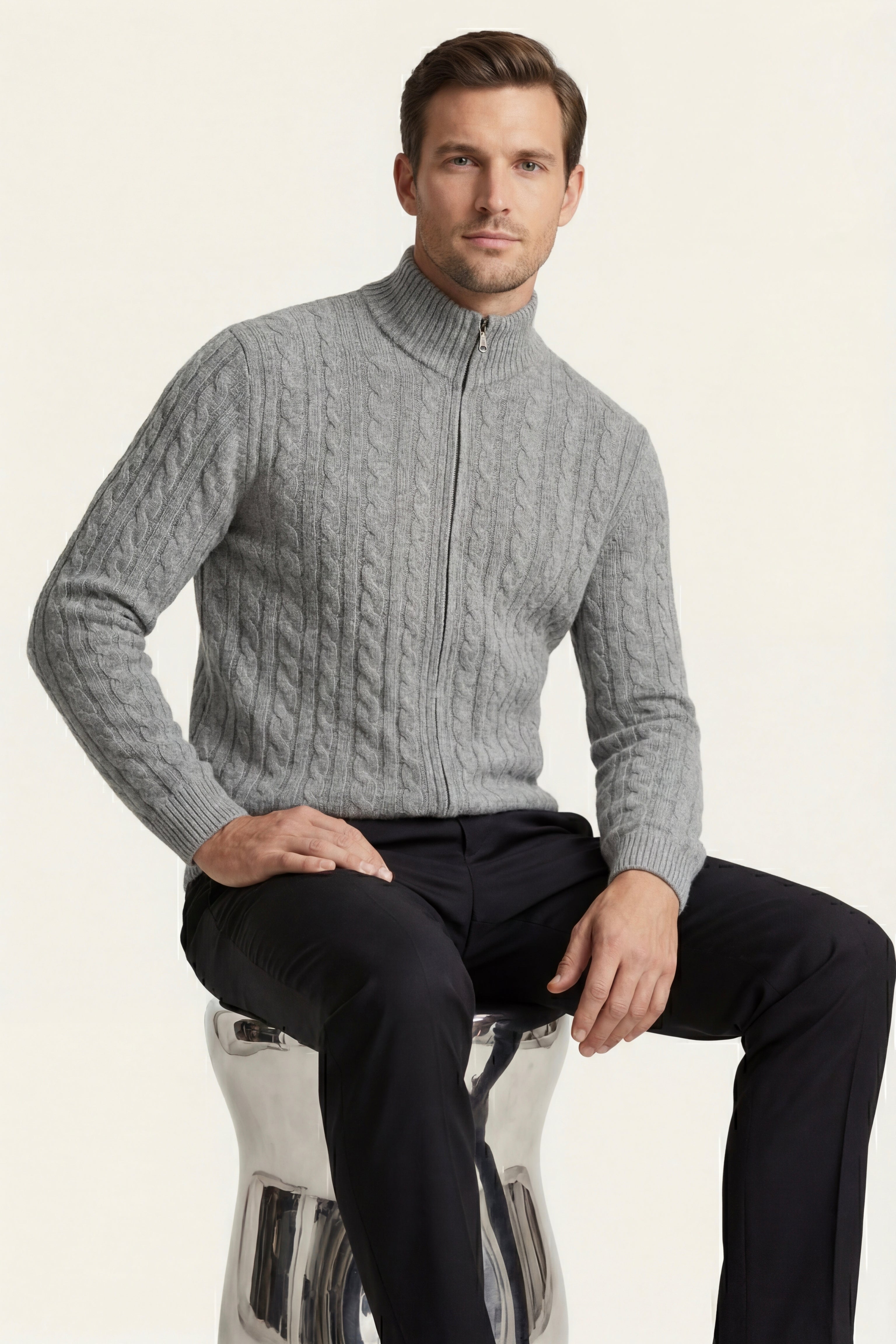 Bolzano Cable Zip Knit Grey