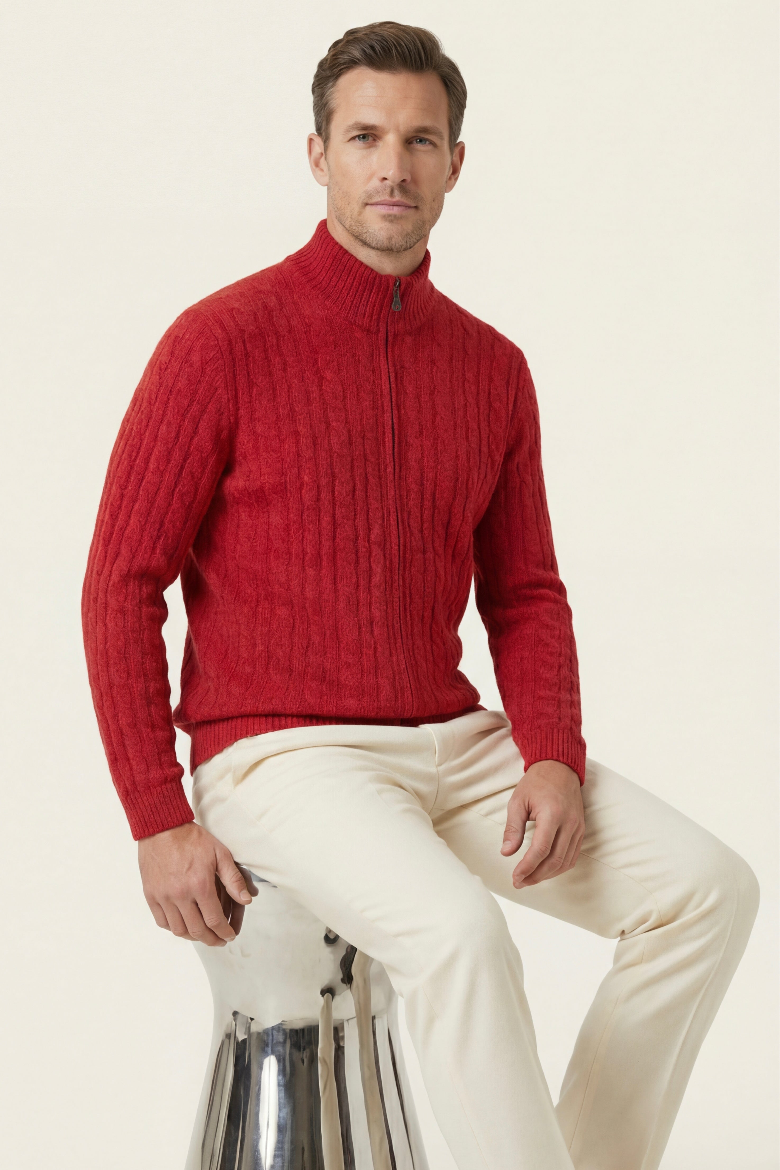 Bolzano Cable Zip Knit Red