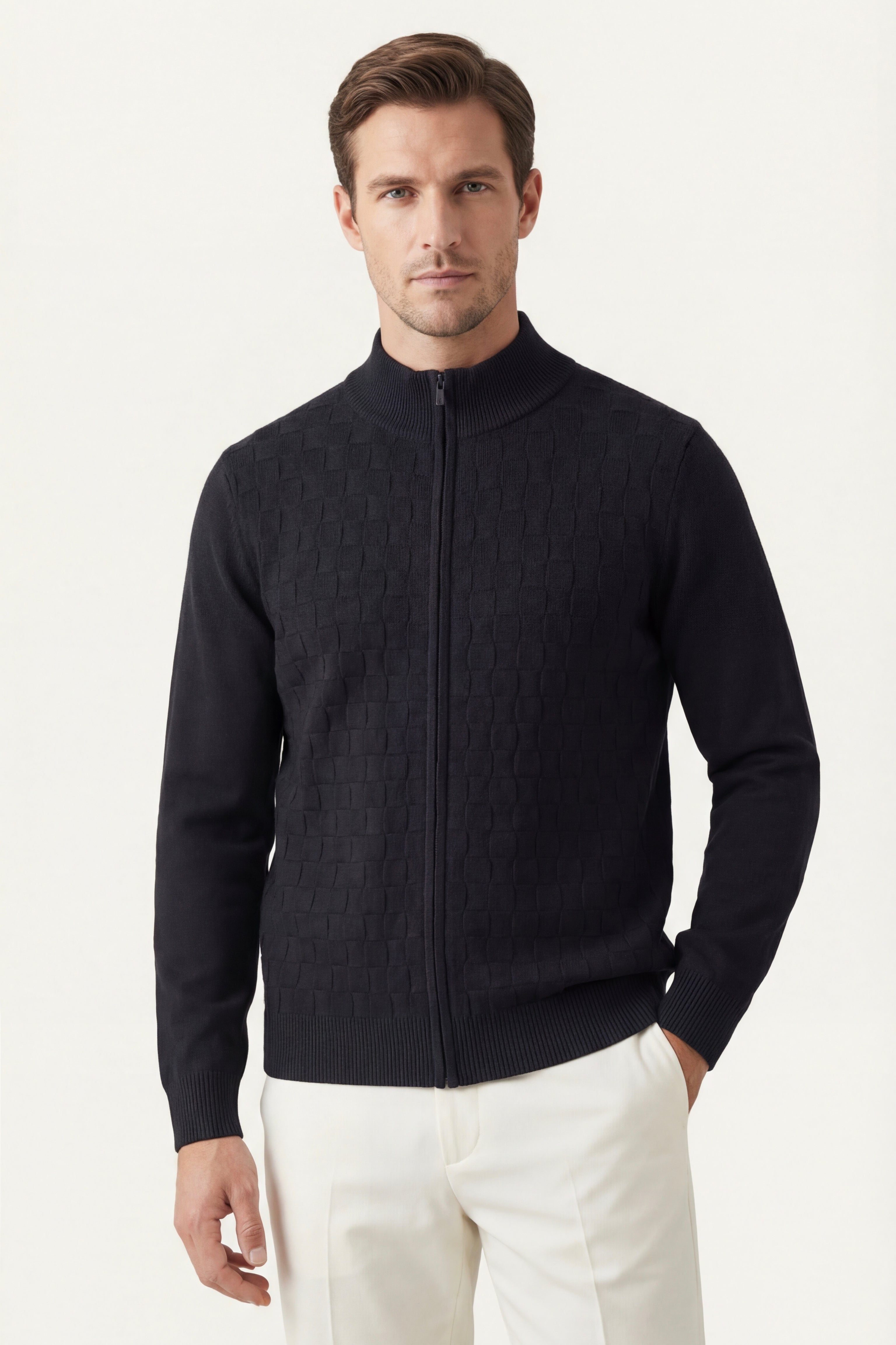 Cortina Textured Zip Sweater Black