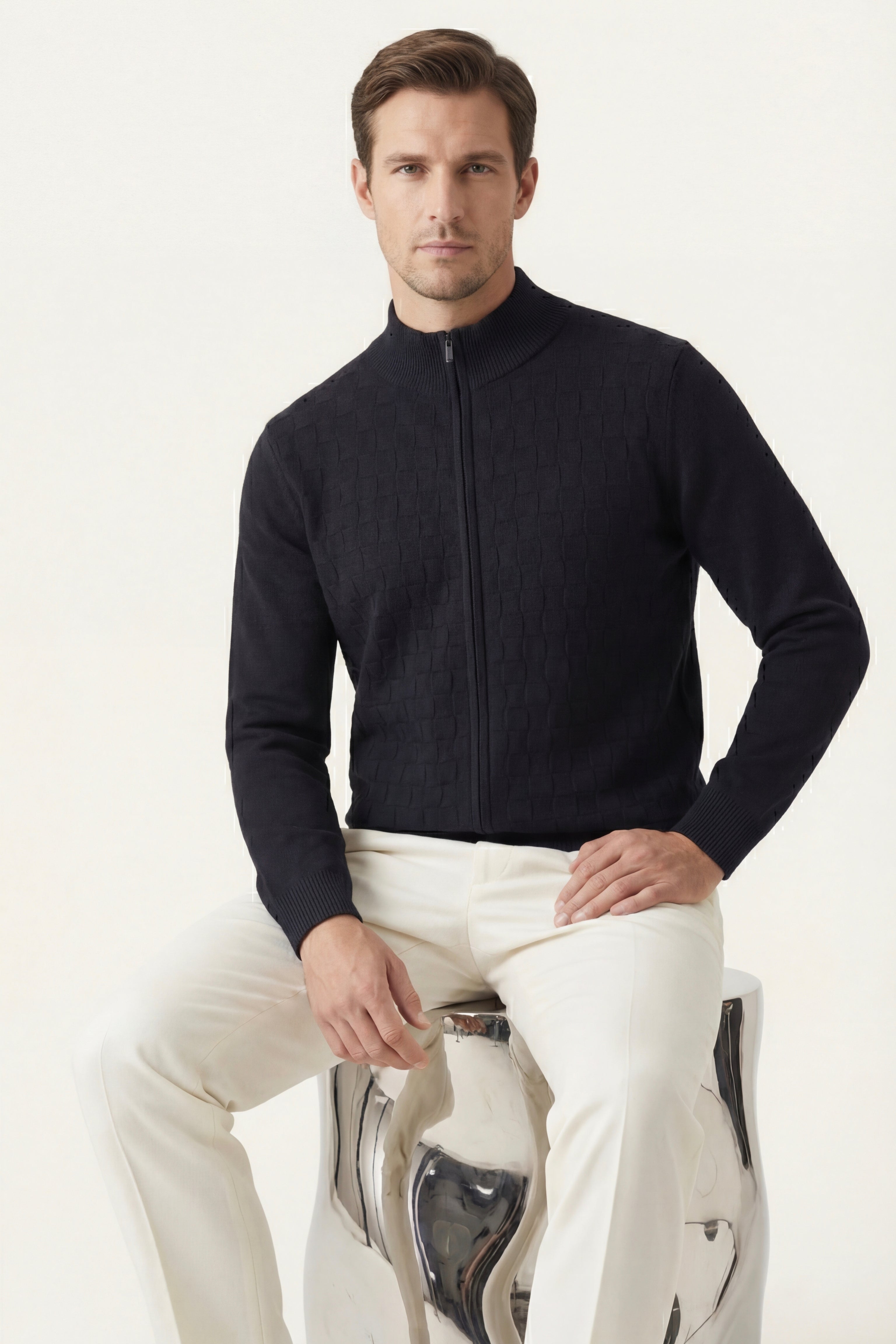 Cortina Textured Zip Sweater Black