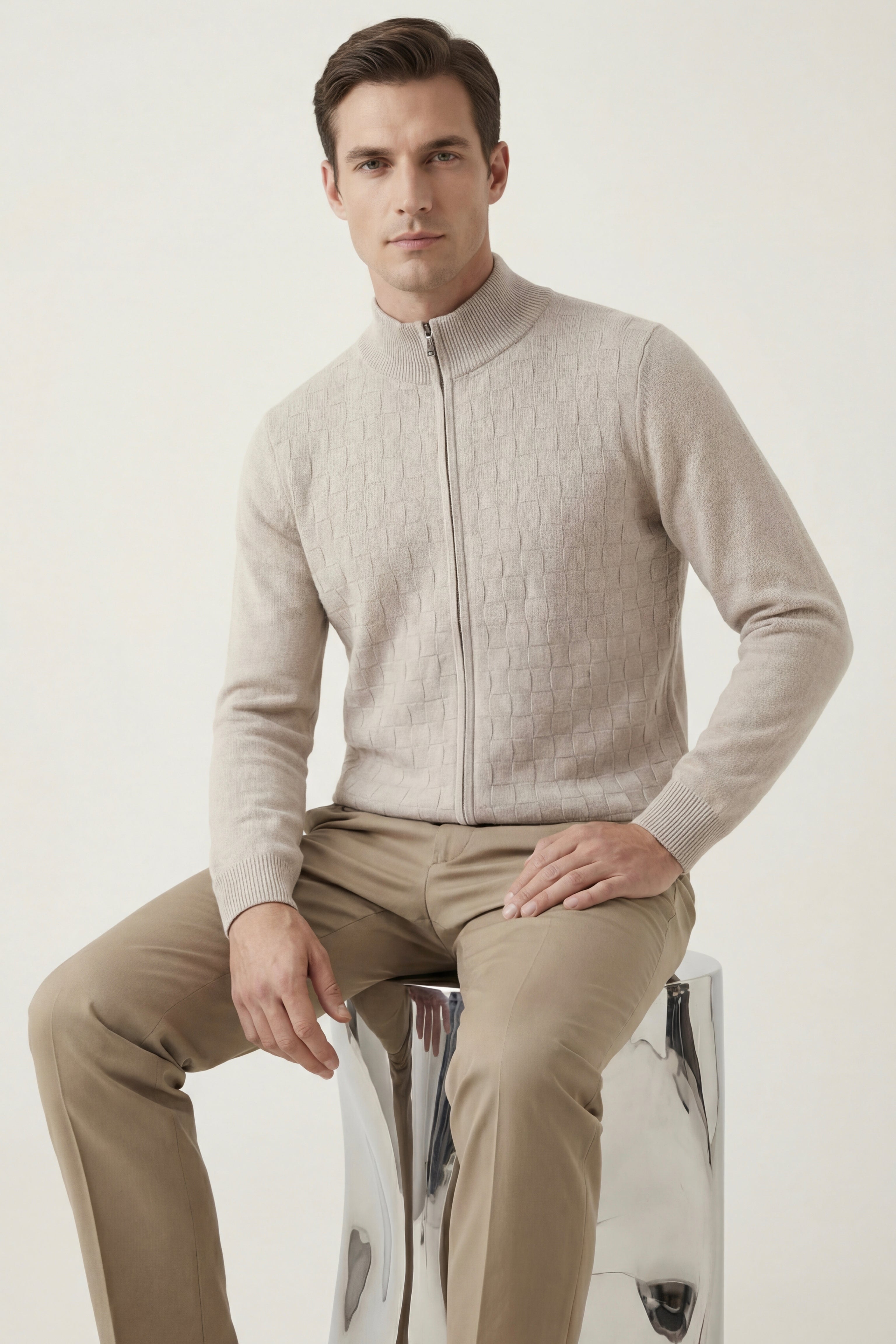Cortina Textured Zip Sweater Qianmise