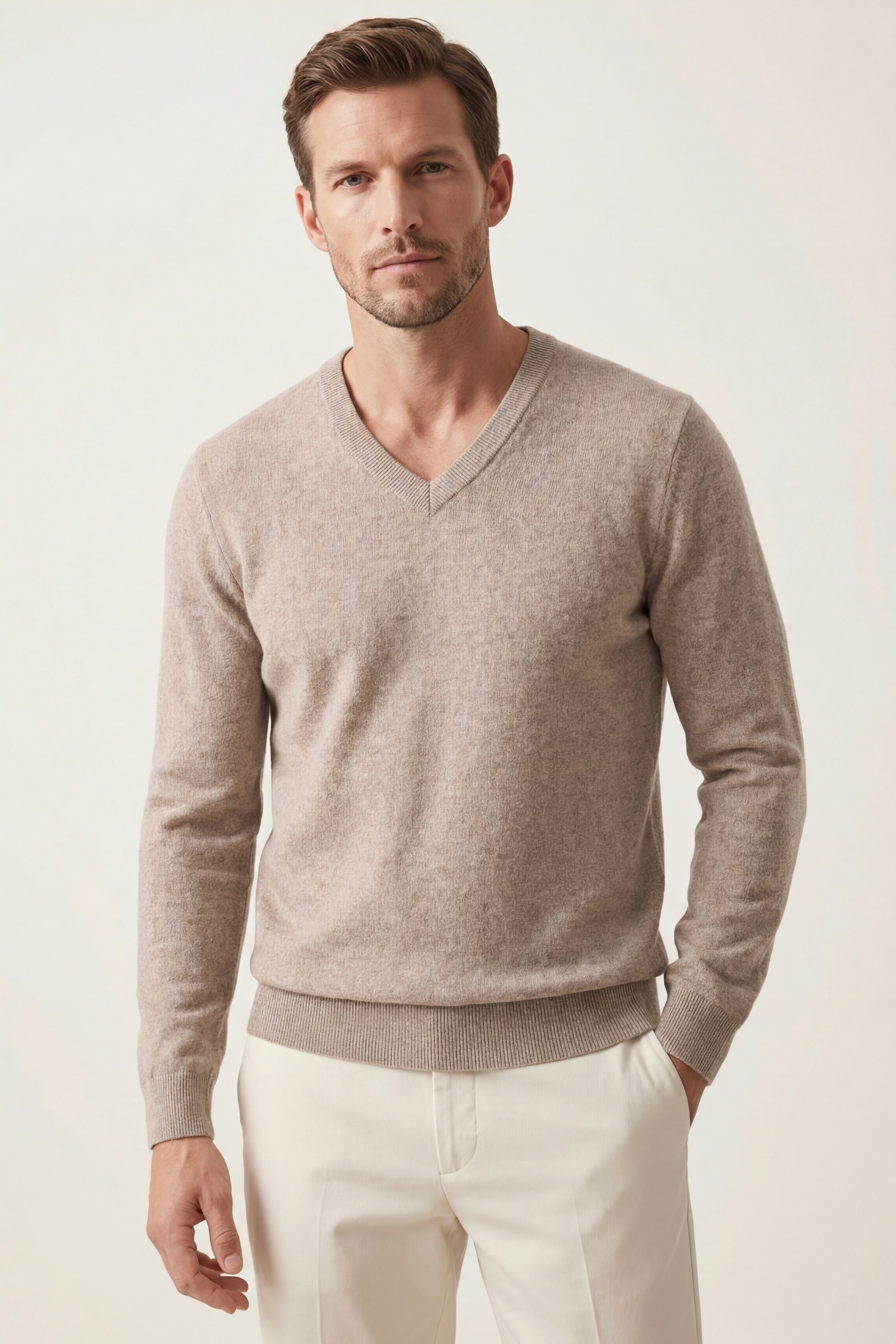 Merano V-Neck Knit Sweater Beige
