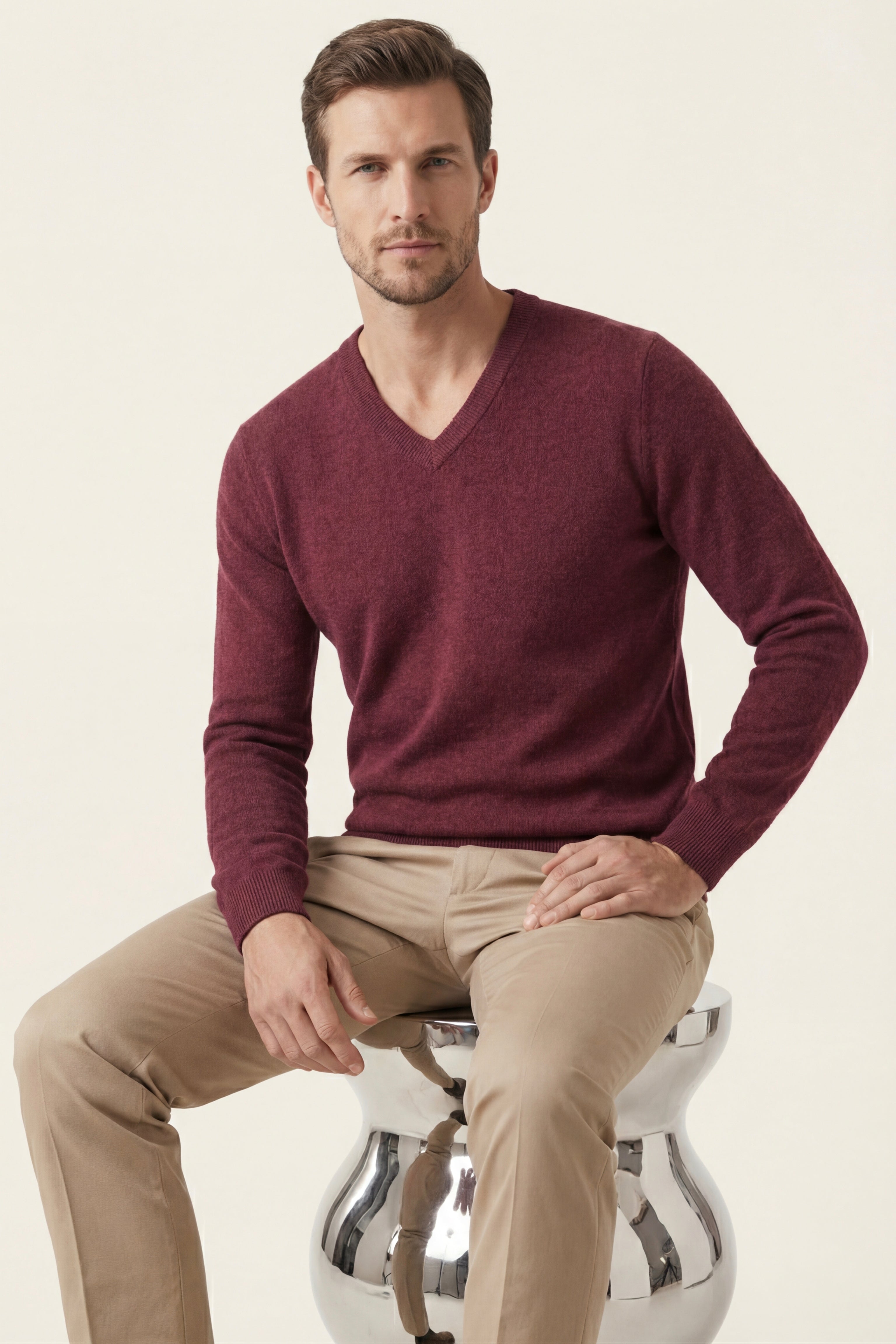 Merano V-Neck Knit Sweater Wine Red
