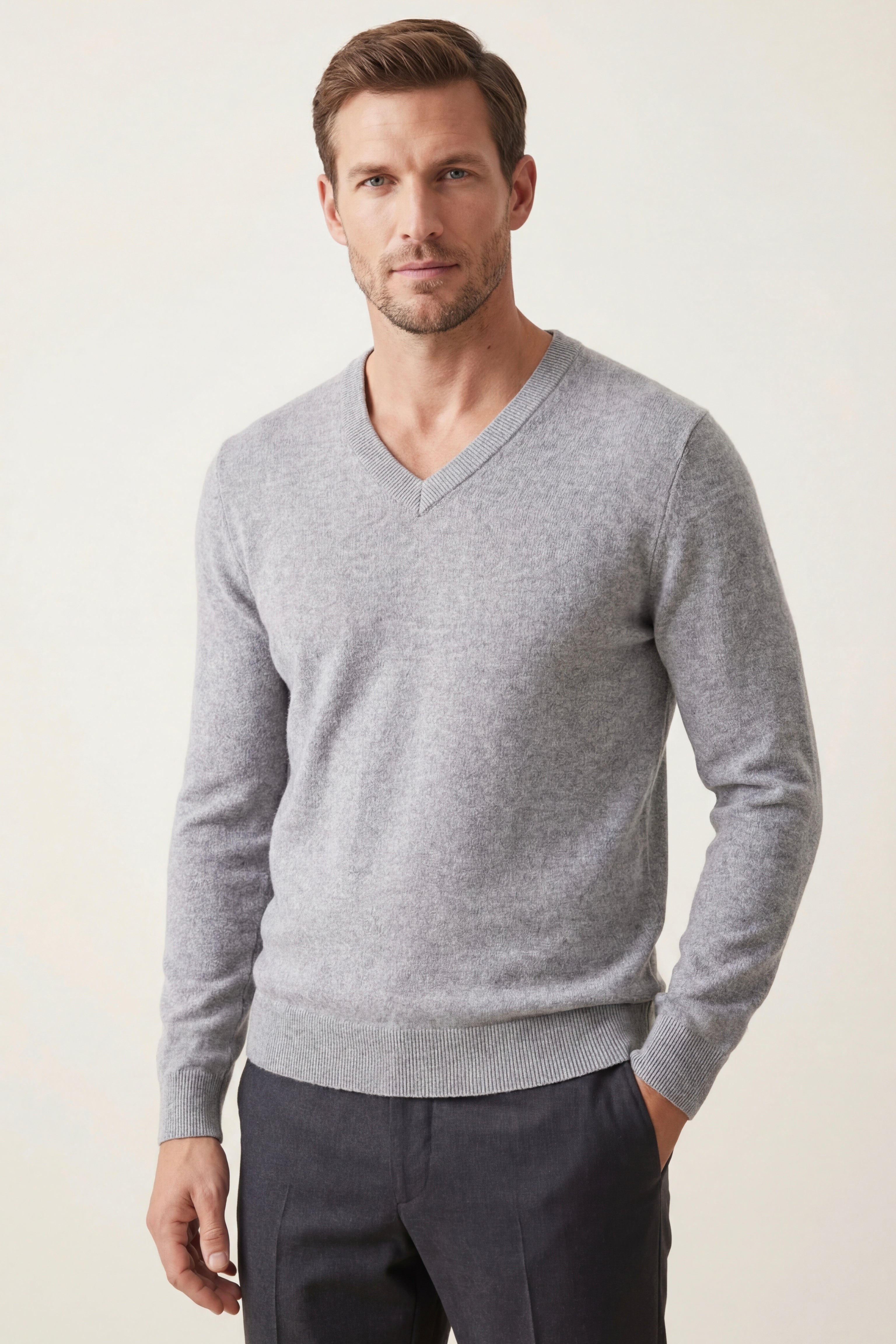 Merano V-Neck Knit Sweater Light Grey