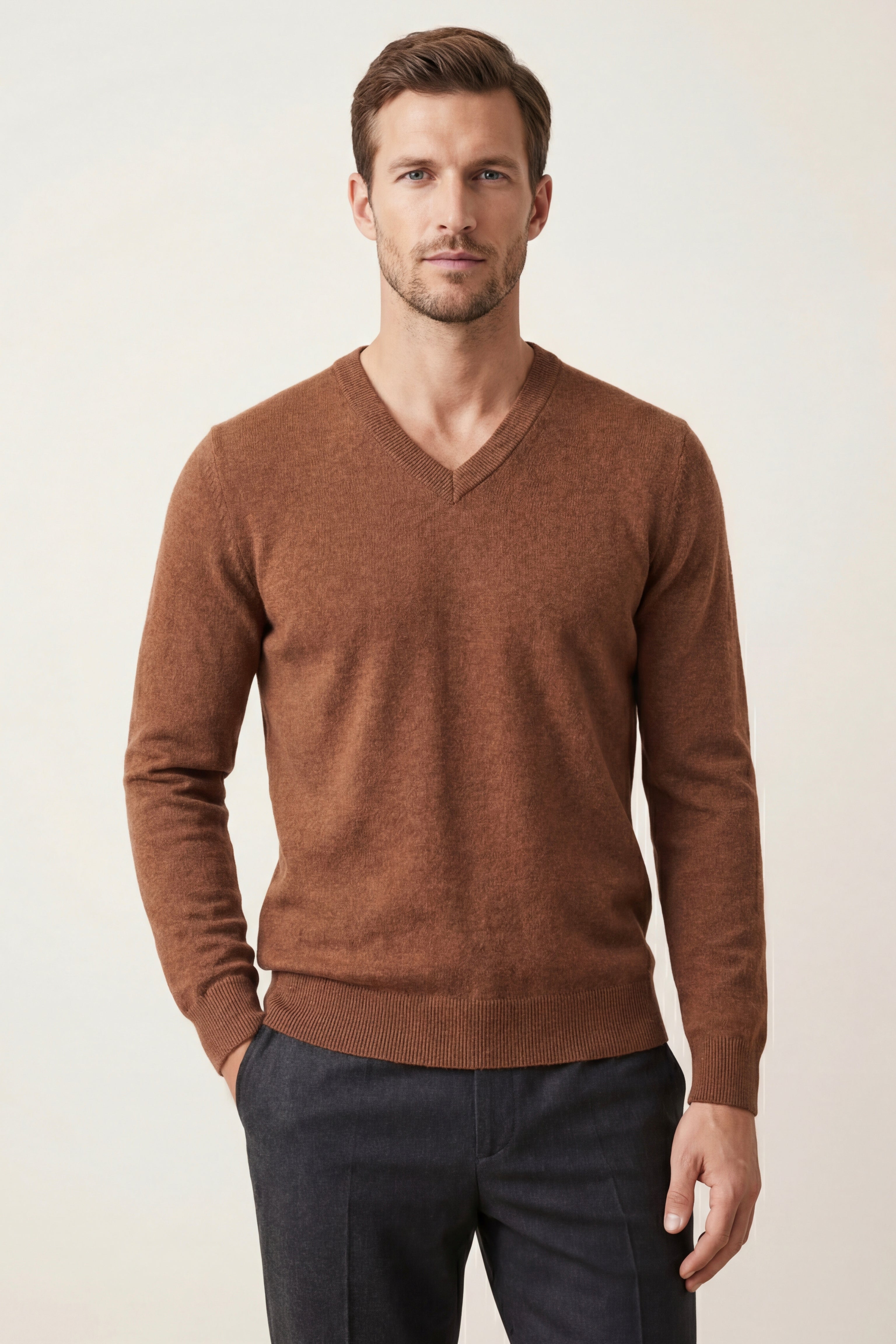 Merano V-Neck Knit Sweater Brown