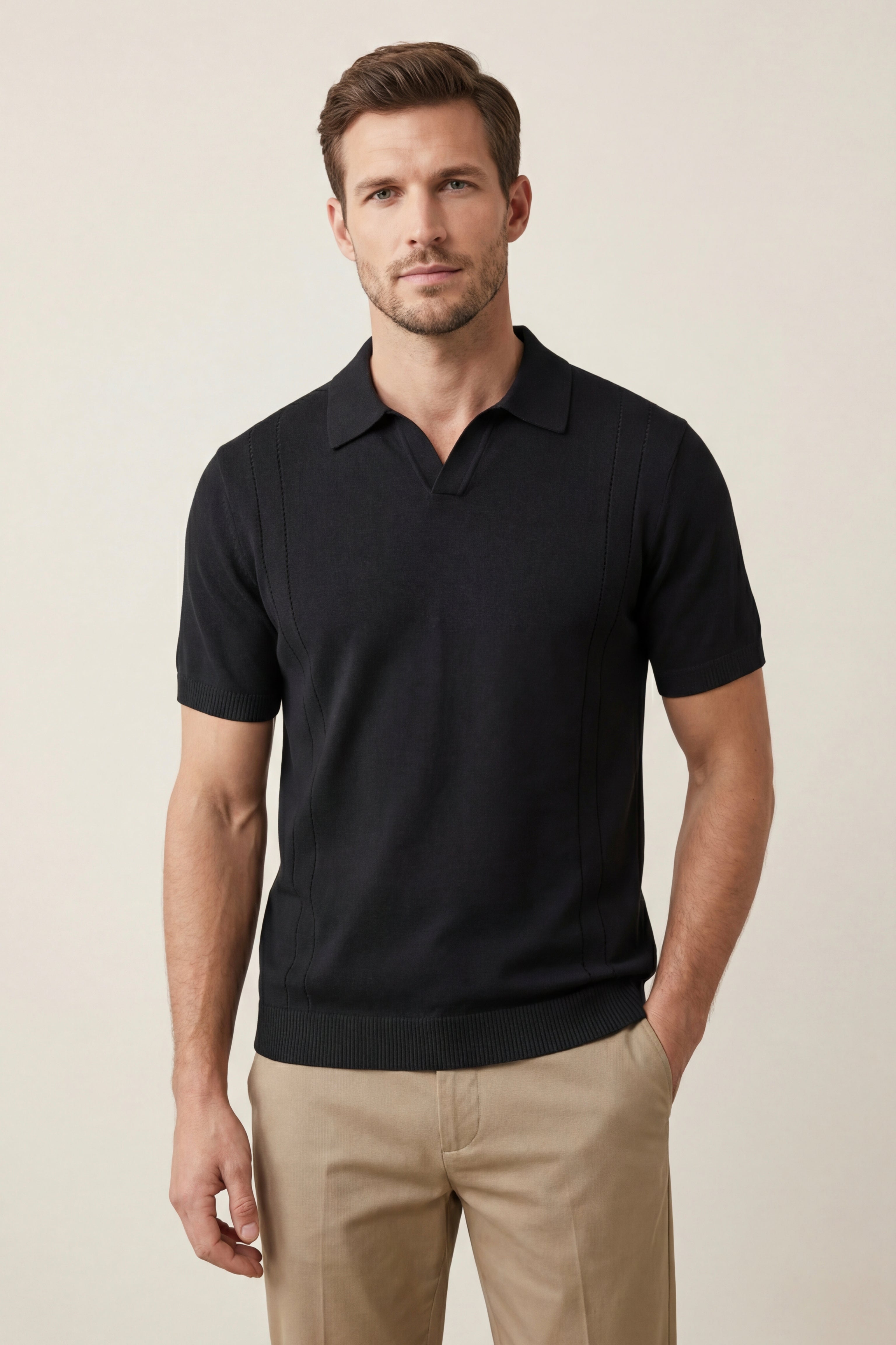 Lucera Structured Knit Polo Black