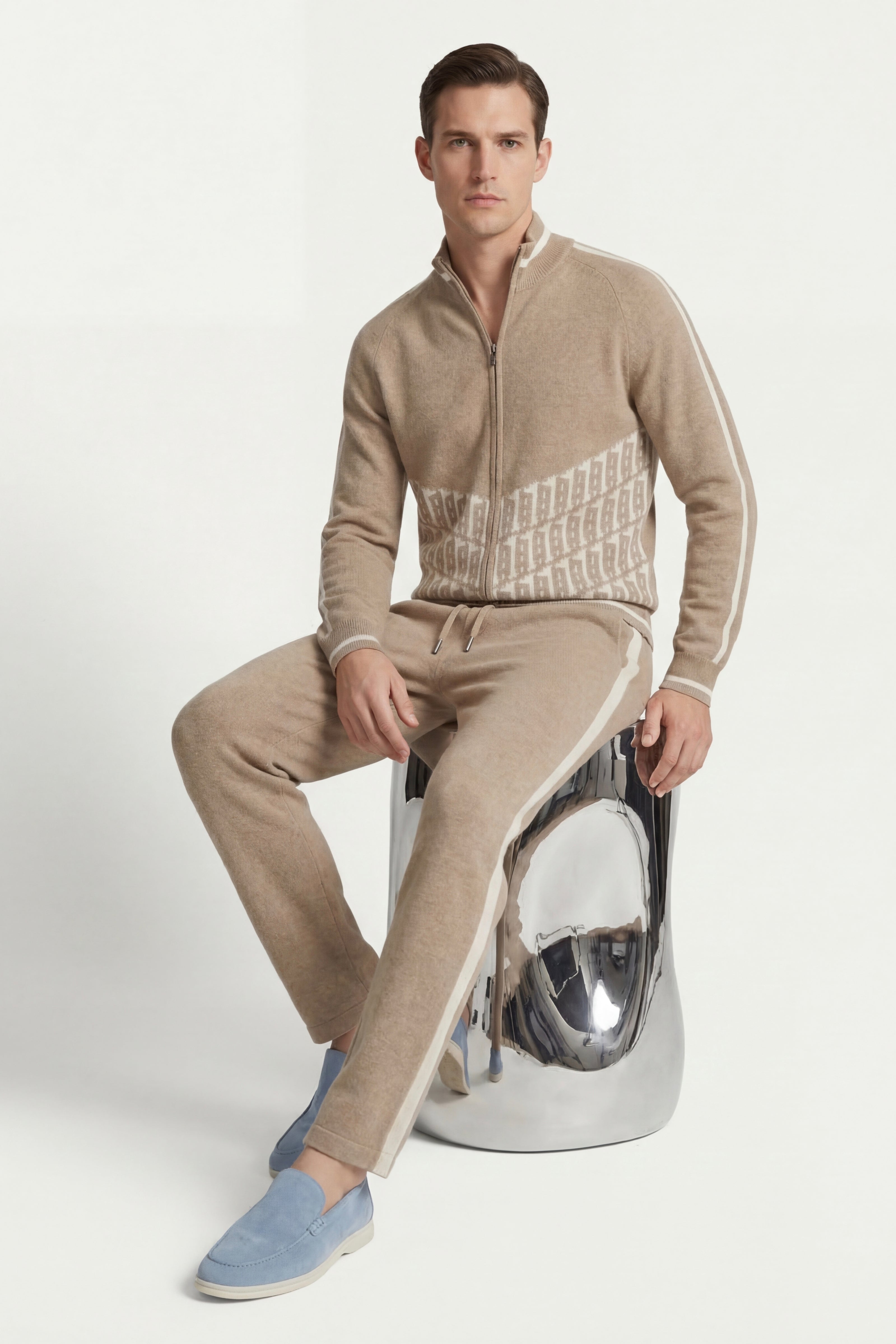 Enzo Cashmere Full-Zip Set Camel