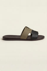 Arezzo Leather Sandal Olive & Black